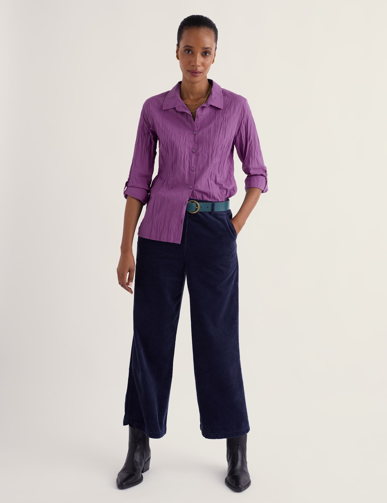 Seasalt Cornwall Cotton Collared Straight Fit Shirt Purple