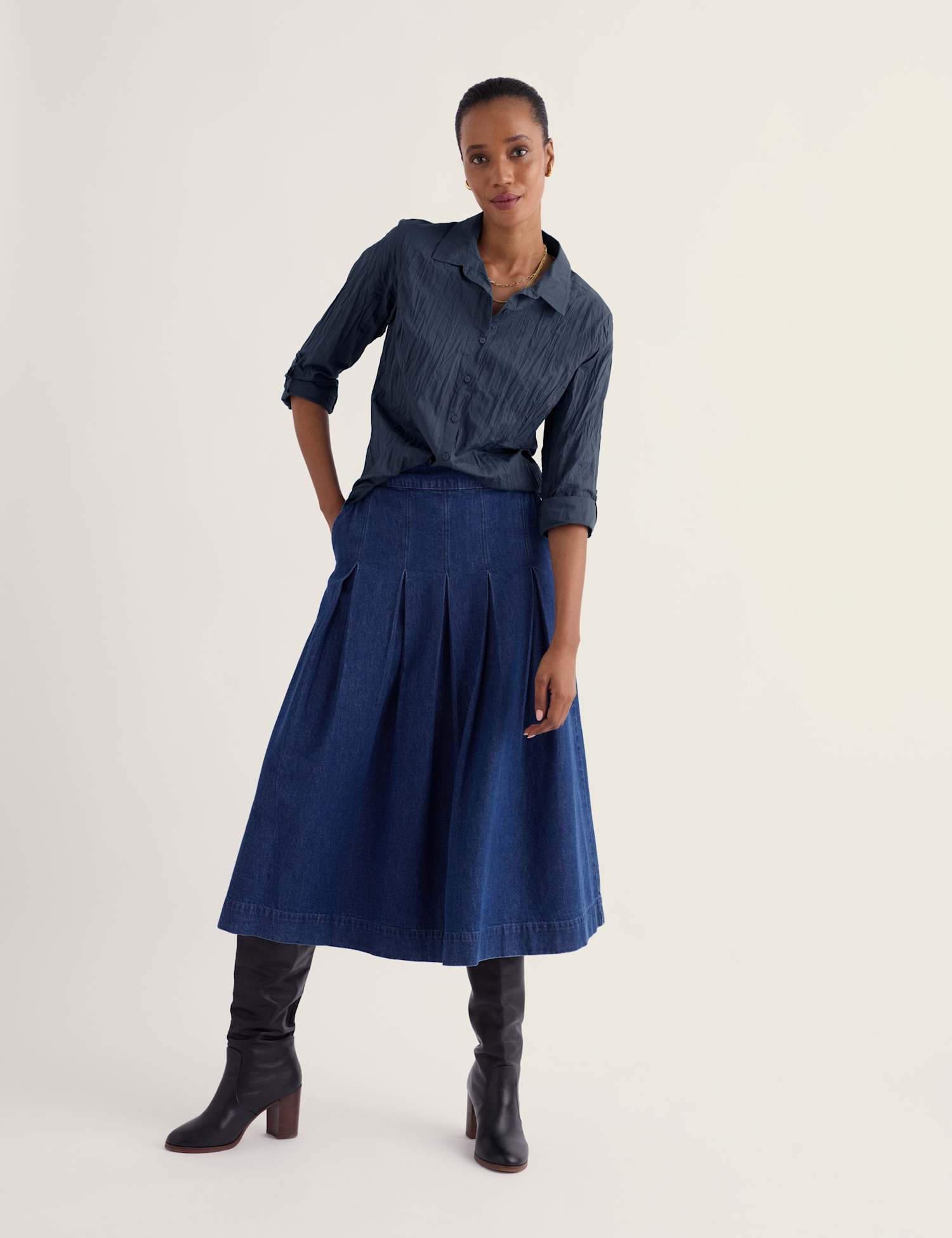 Seasalt Cornwall Cotton Collared Straight Fit Shirt Navy