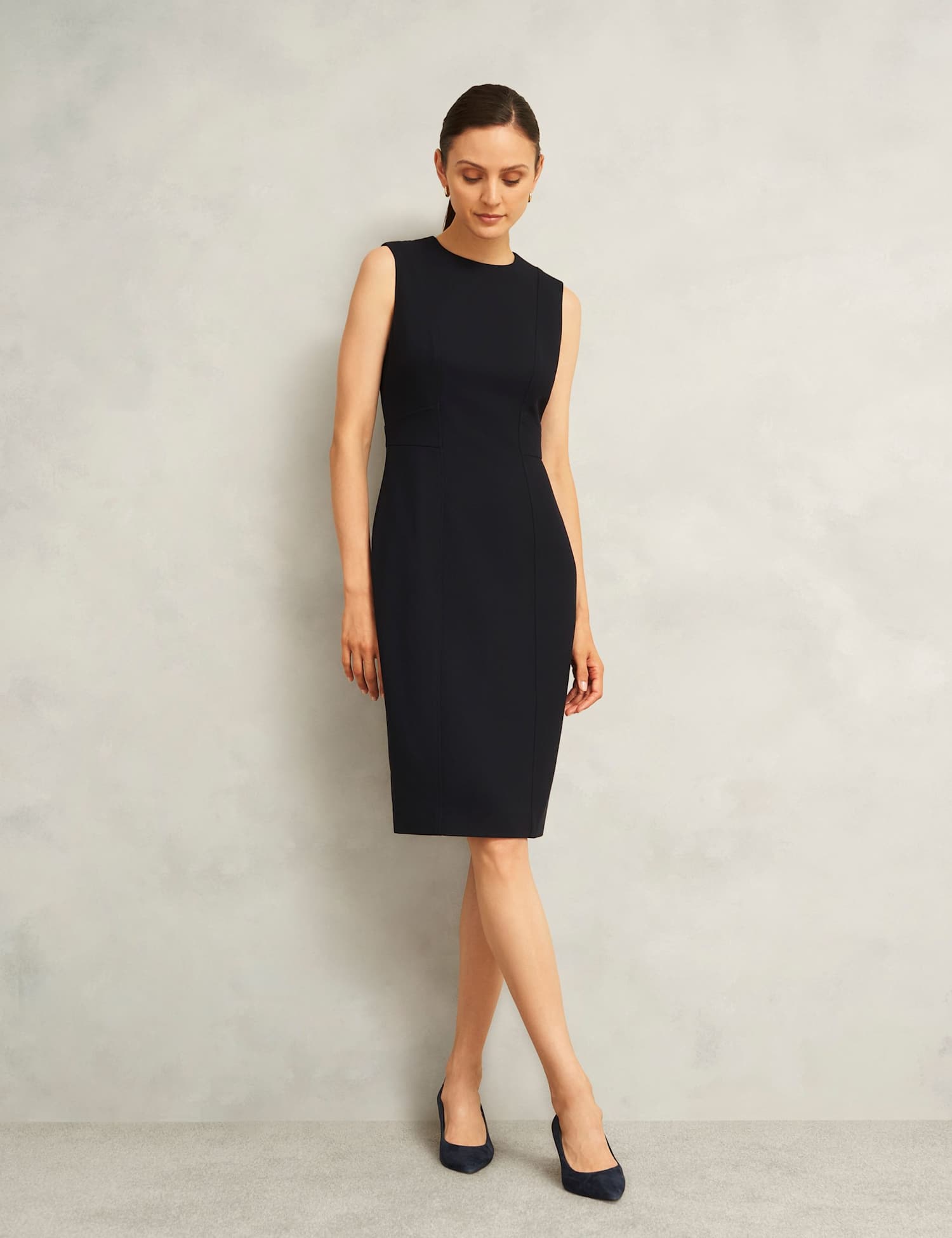 HOBBS Crew Neck Knee Length Shift Dress Navy