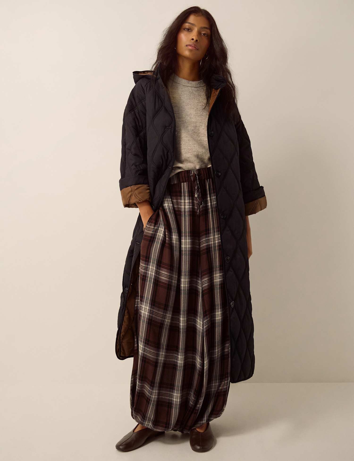 Monsoon Quilted Hooded Cape Coat Black