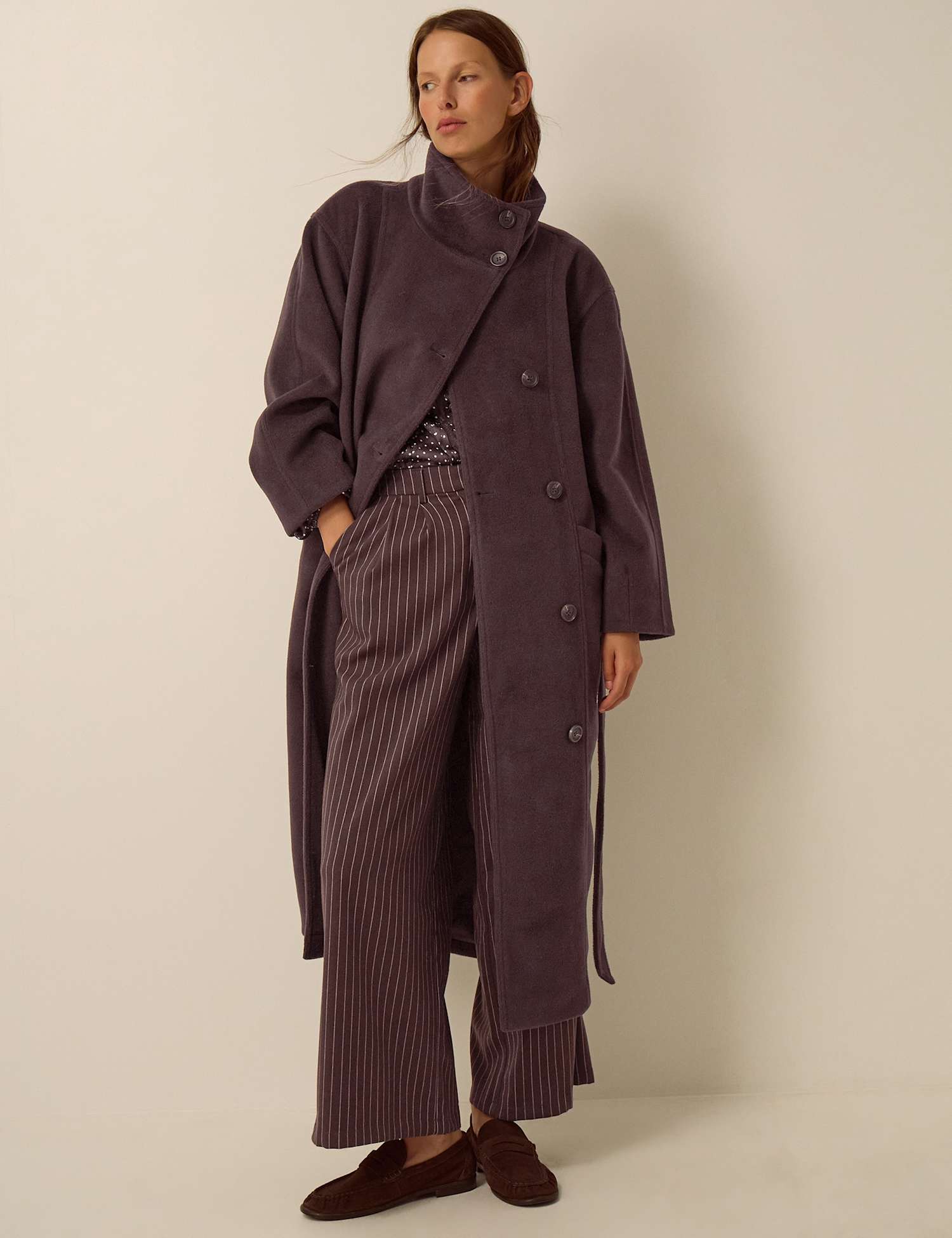 Monsoon Belted Funnel Neck Coat Chocolate