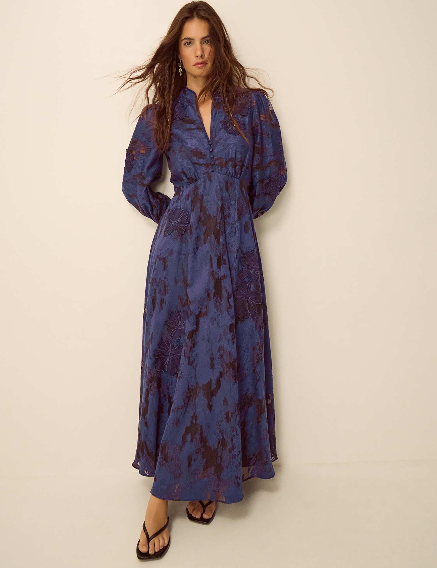 Monsoon Printed Zip Front Tea Dress Navy Mix