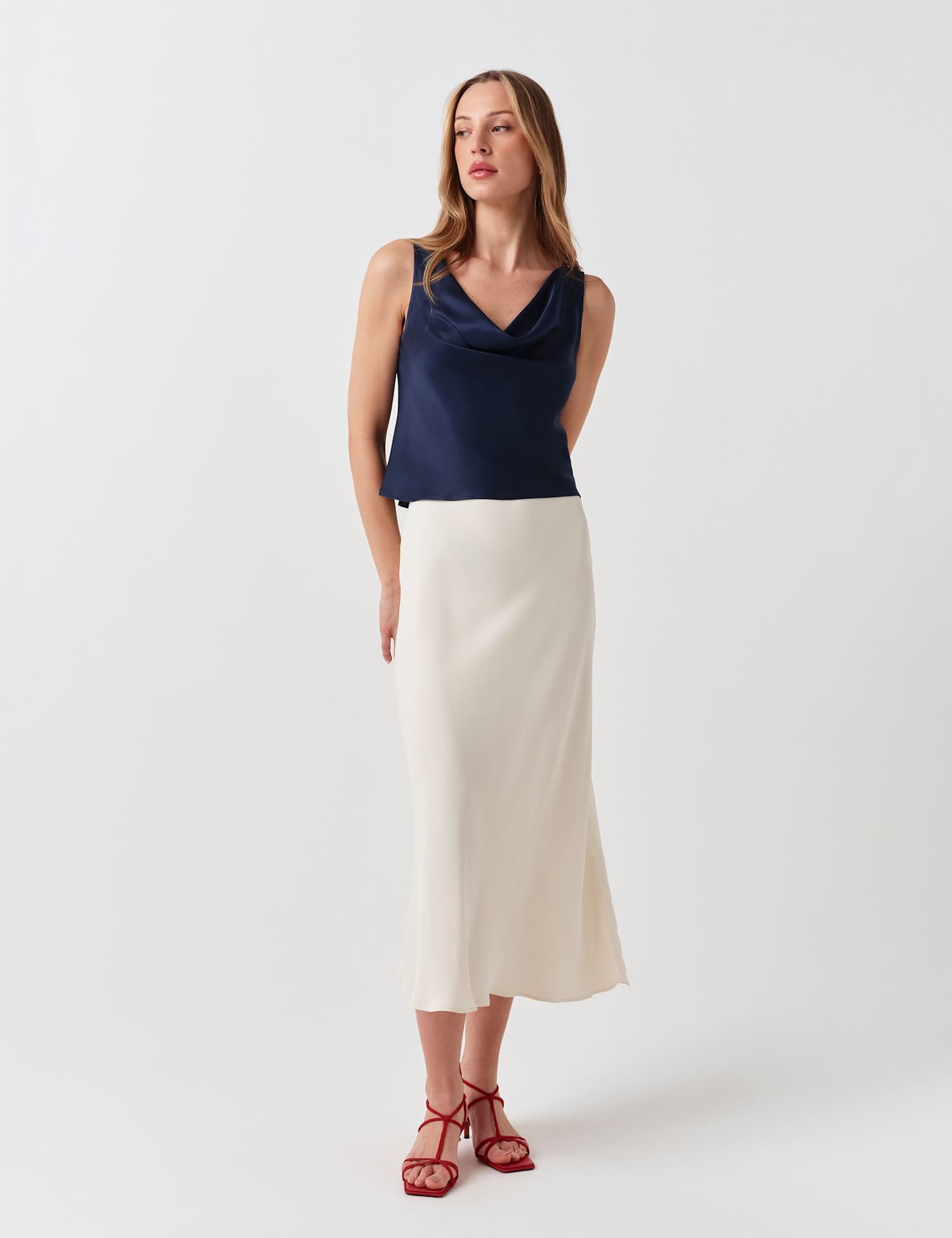 Ghost Crepe Midi Slip Skirt Ivory