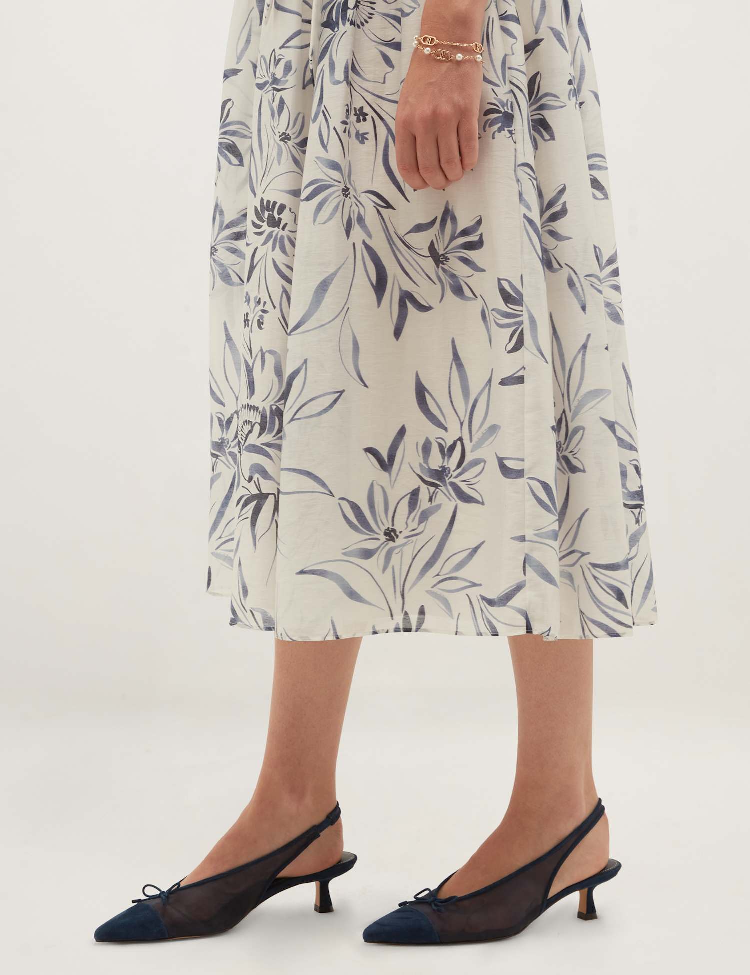 HOBBS Kitten Heel Pointed Slingback Shoes Navy
