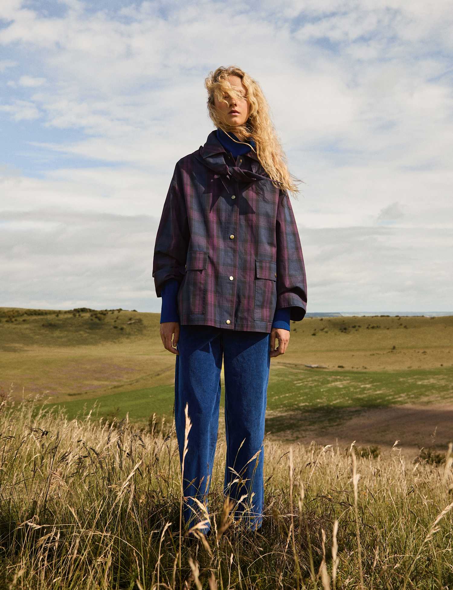 Monsoon Checked Lightweight Cotton Cape Navy Mix