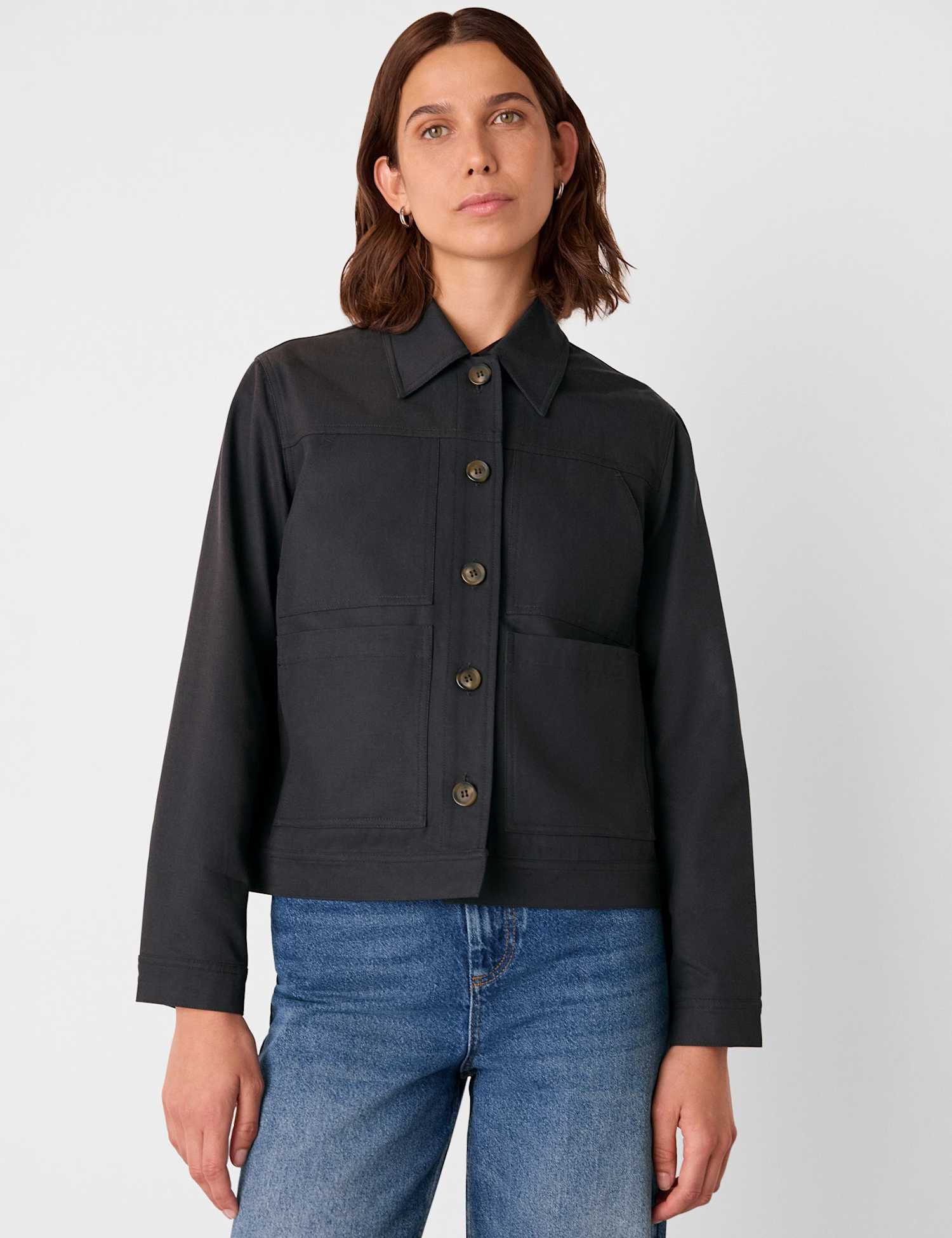Whistles Mia Cotton Blend Utility Jacket Black