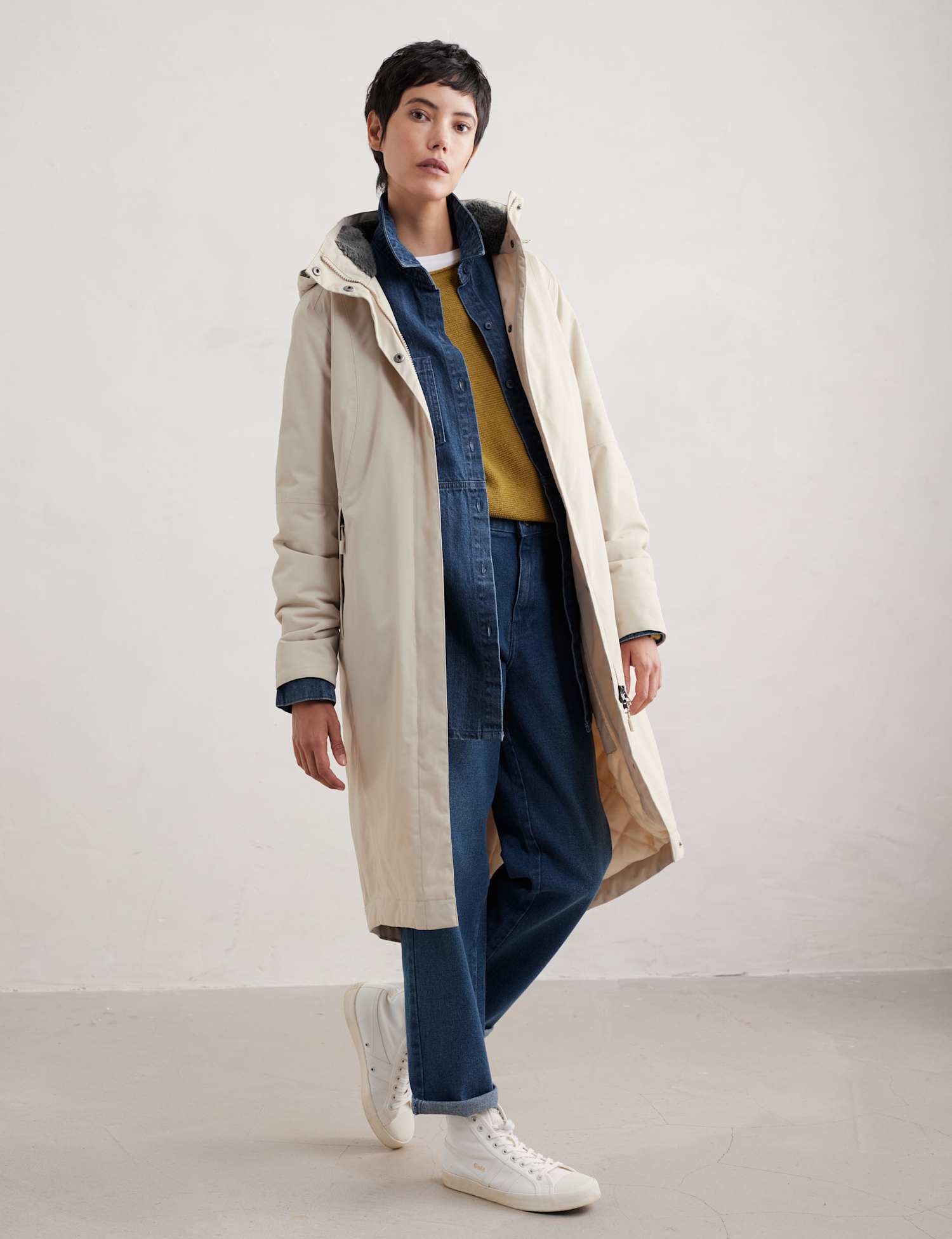 Seasalt Cornwall Waterproof Hooded Longline Parka Natural