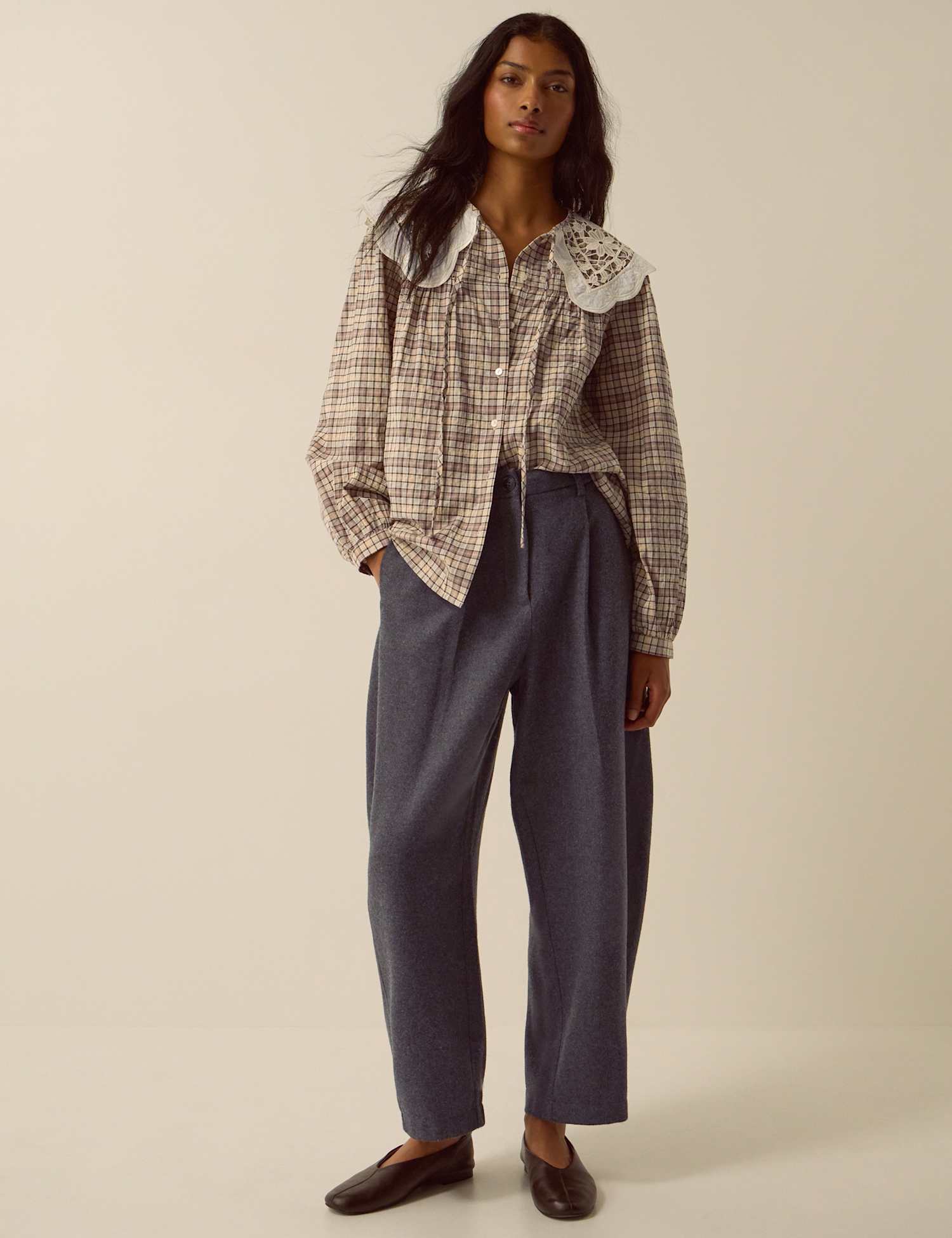 Monsoon Pure Cotton Checked Collared Shirt Brown Mix