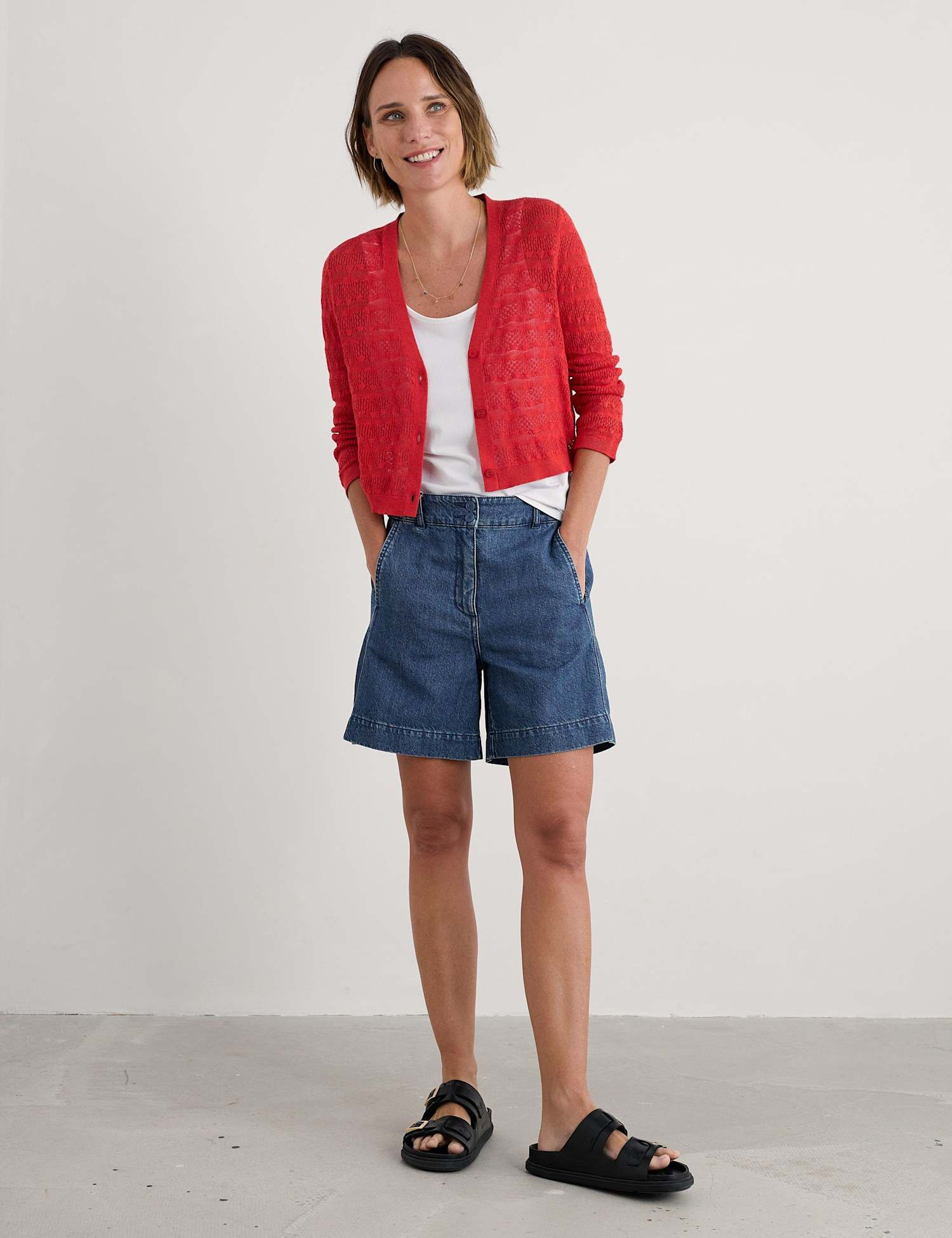 Seasalt Cornwall Pure Cotton Textured V-Neck Cardigan Orange