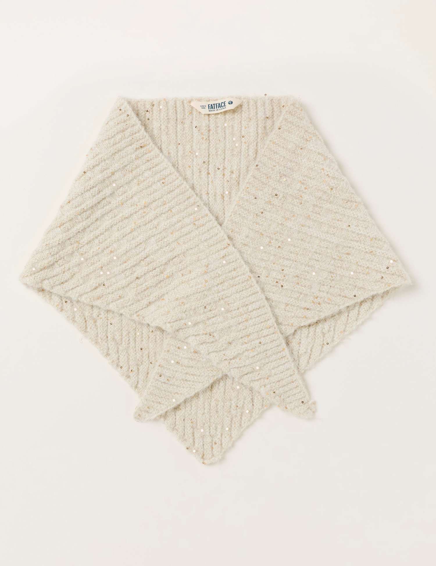 FatFace Knitted Sequin Triangle Scarf Ivory