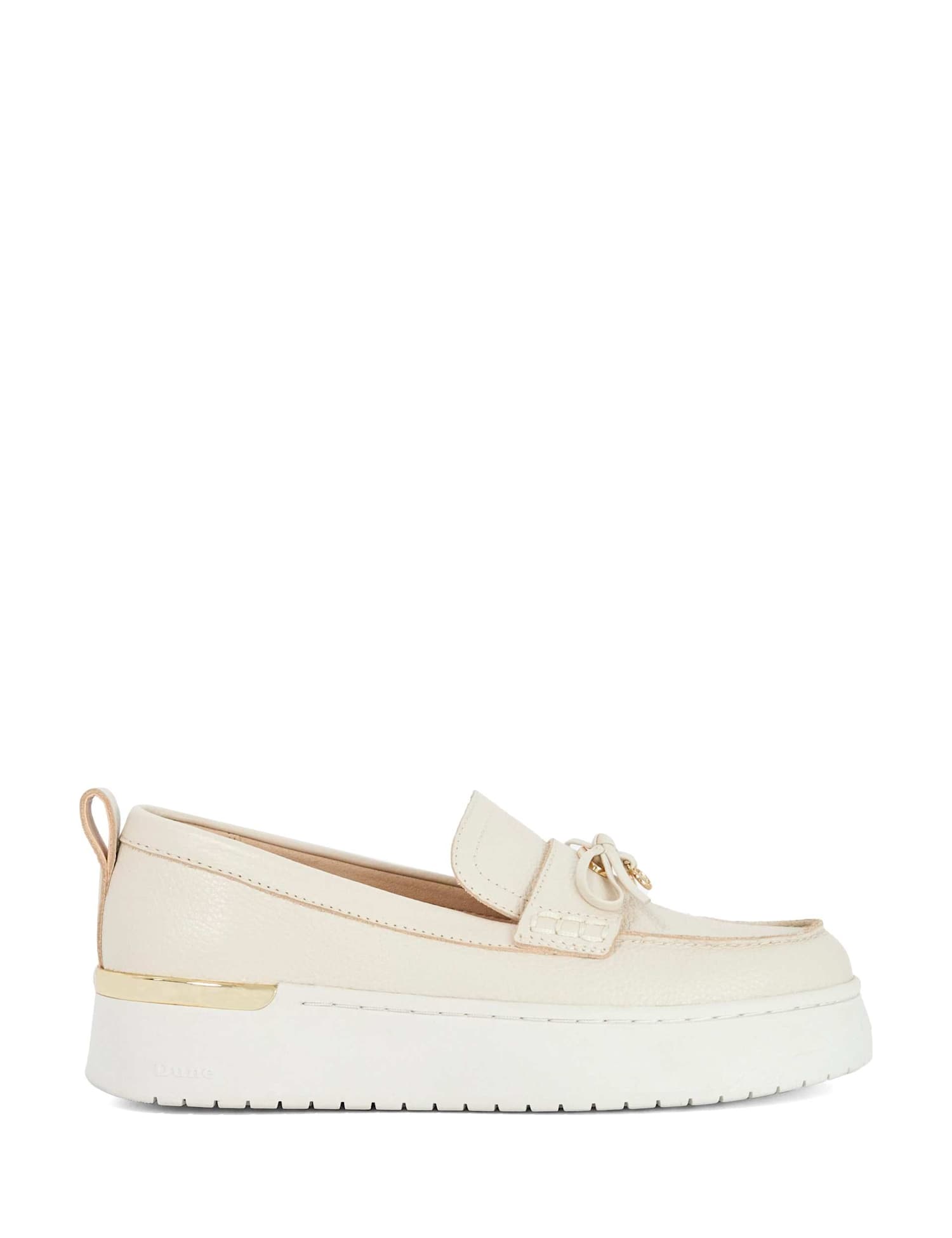 Dune London Leather Bow Flatform Loafers Ecru