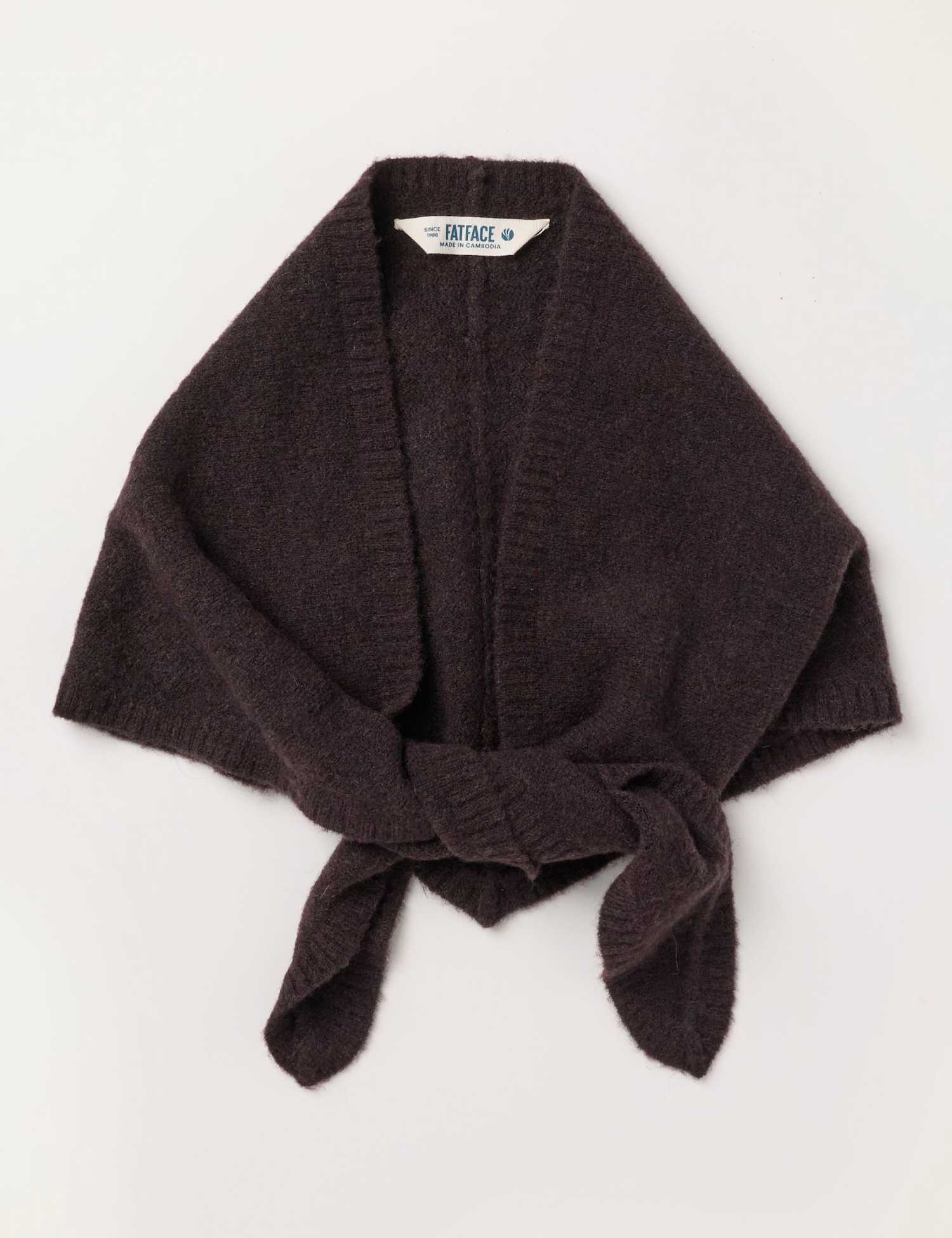 FatFace Wool Blend Triangle Scarf with Alpaca Chocolate
