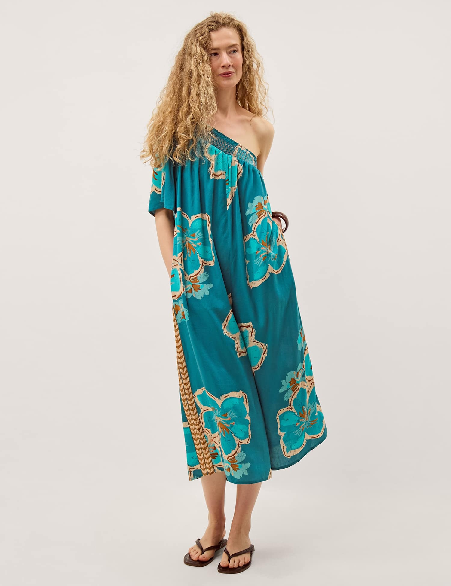 Monsoon Floral Short Sleeve Jumpsuit Teal Mix