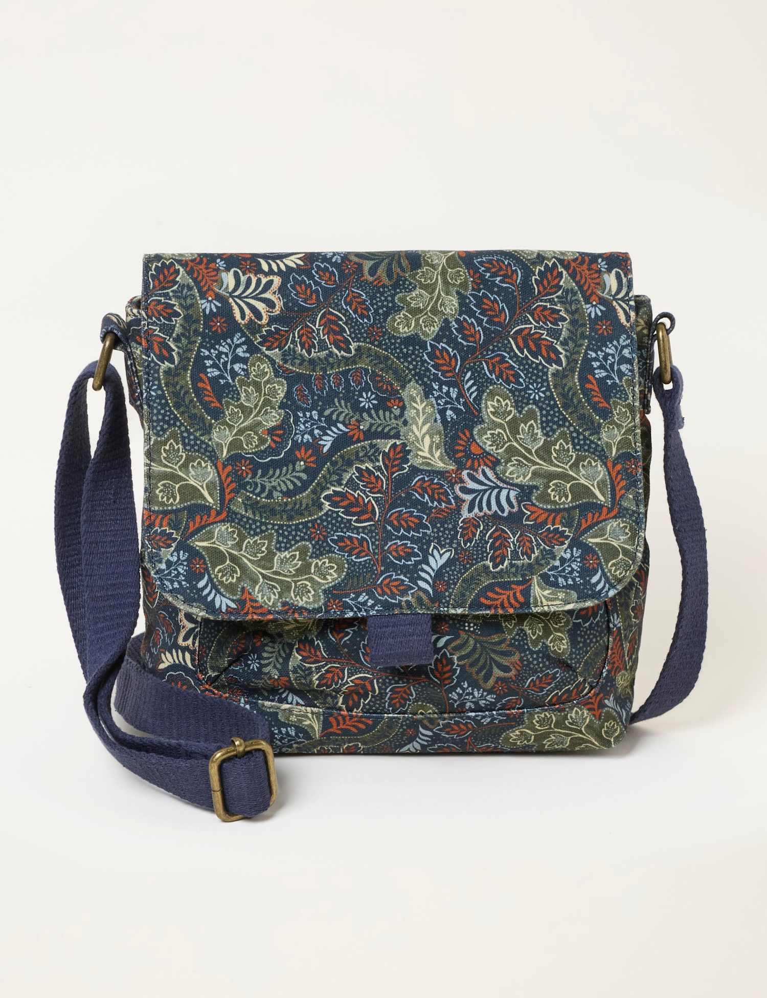 FatFace Canvas Leaf Print Cross Body Bag Green Mix