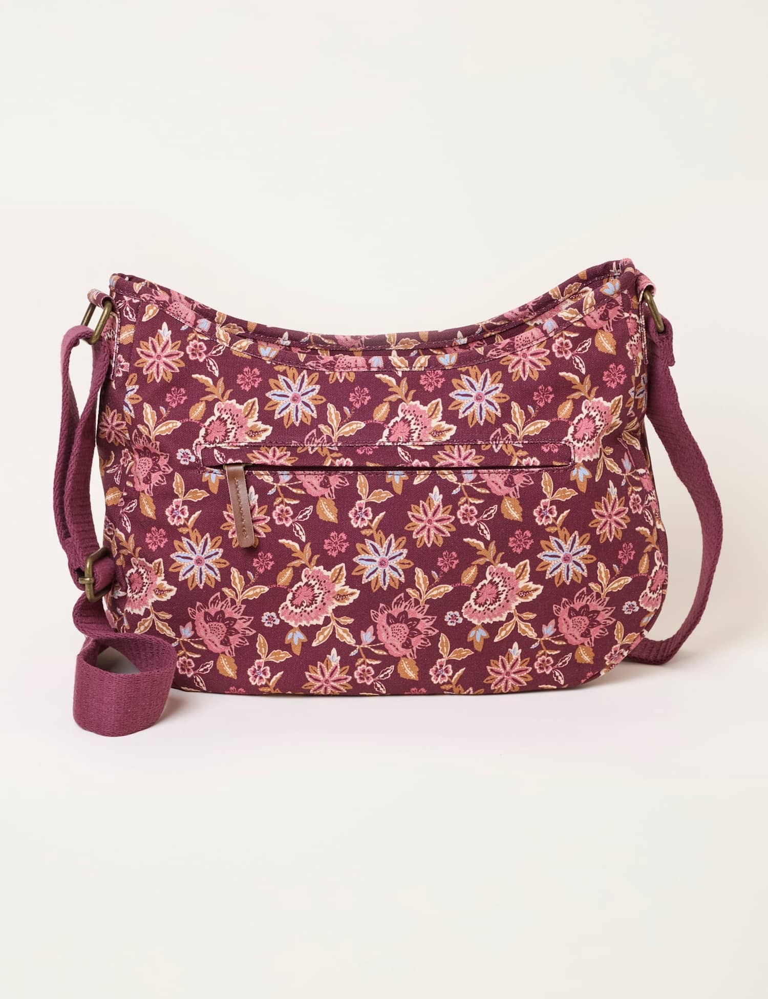 FatFace Canvas Floral Print Cross Body Bag Burgundy Mix