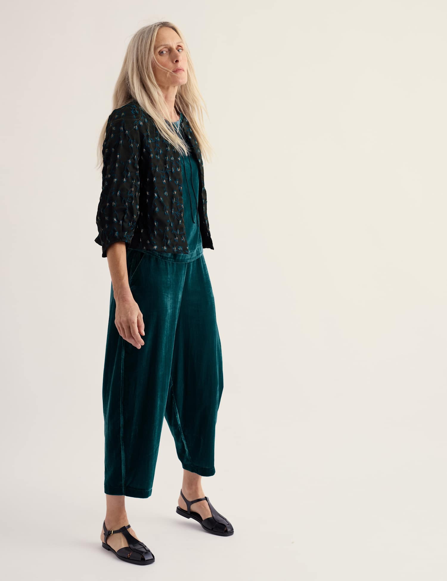 Seasalt Cornwall Velvet Elasticated Waist Barrel Leg Ankle Grazer Joggers Teal