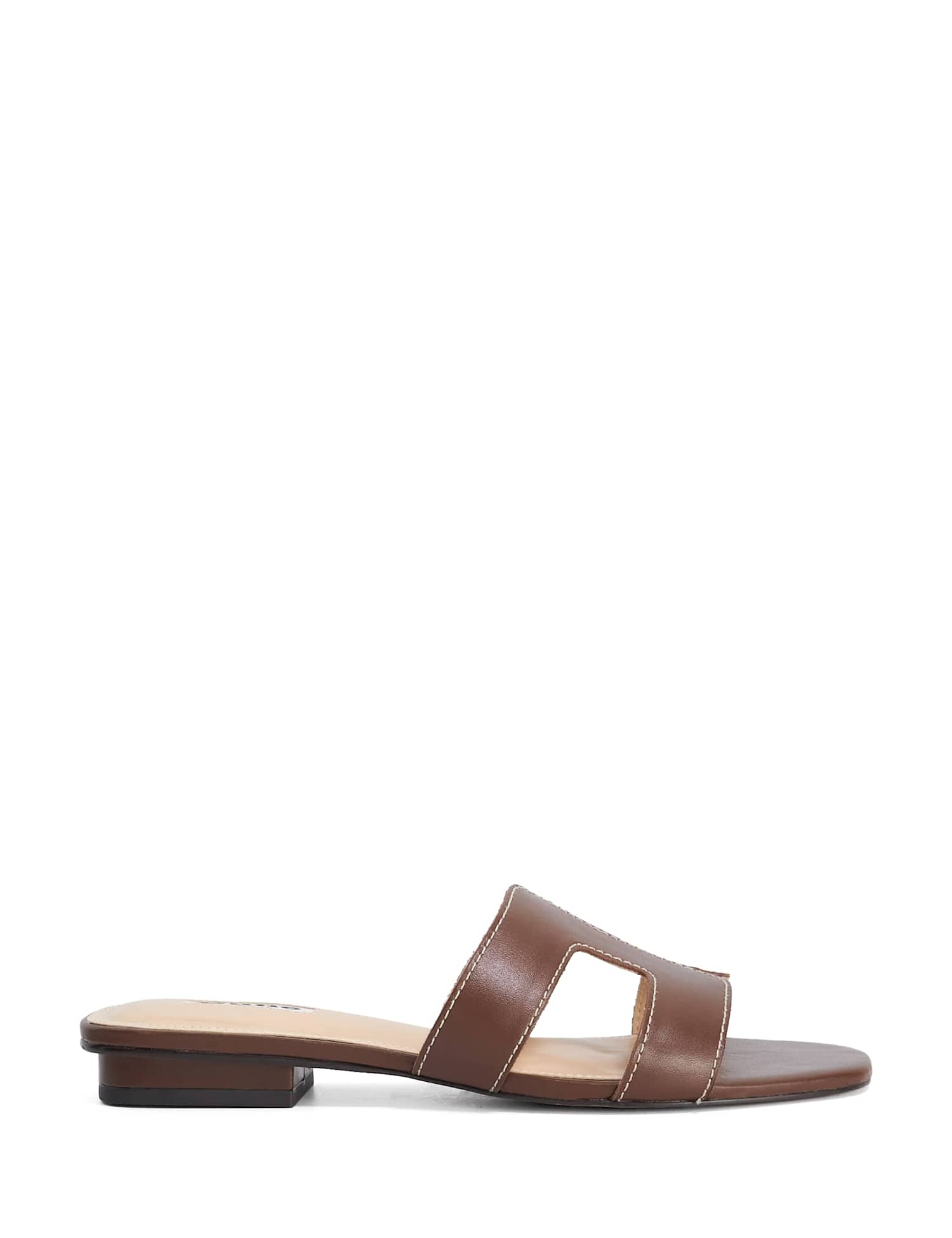 Dune London Leather Cutout Block Heel Sliders Chocolate