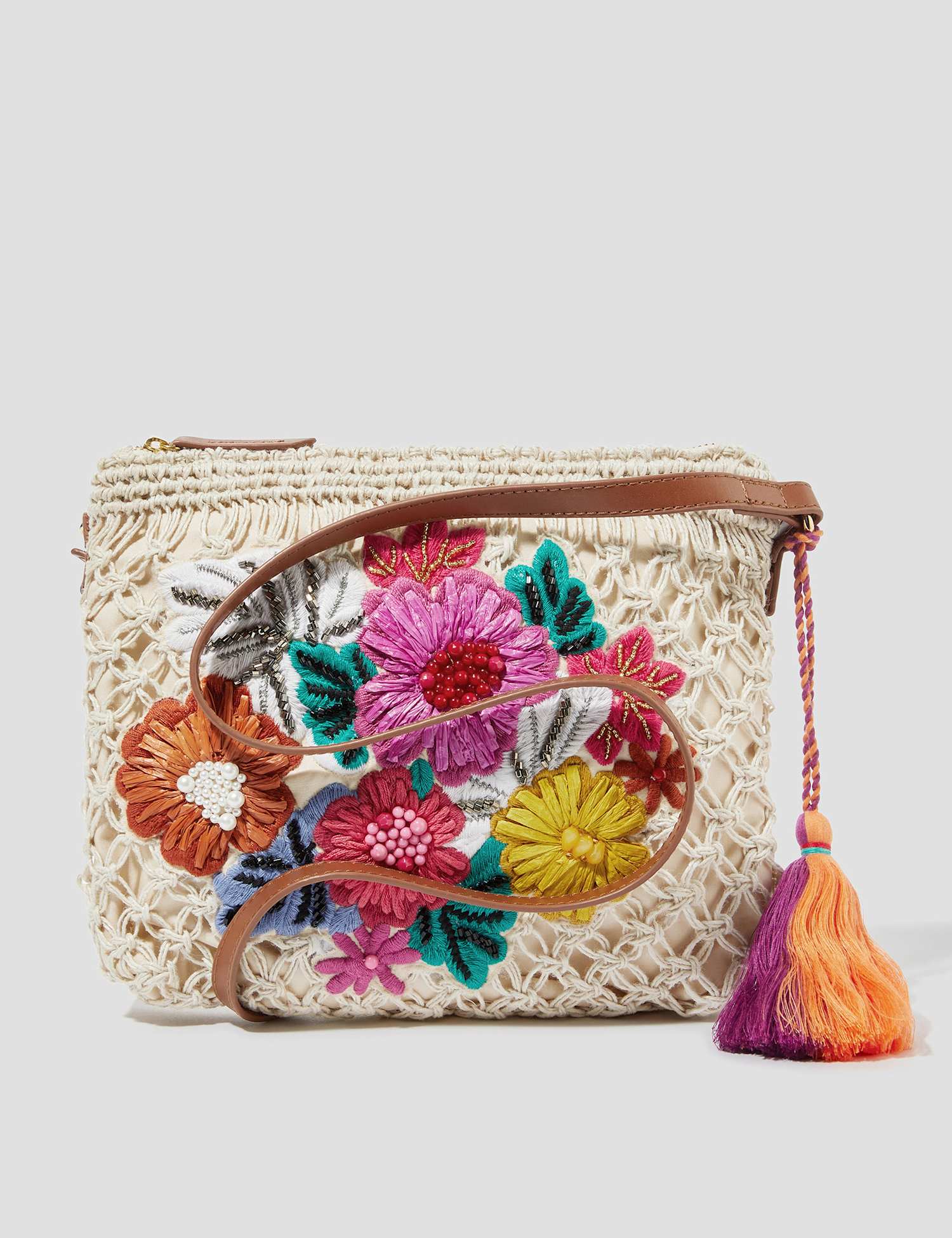 Monsoon Pure Cotton Crochet Cross Body Bag Multi