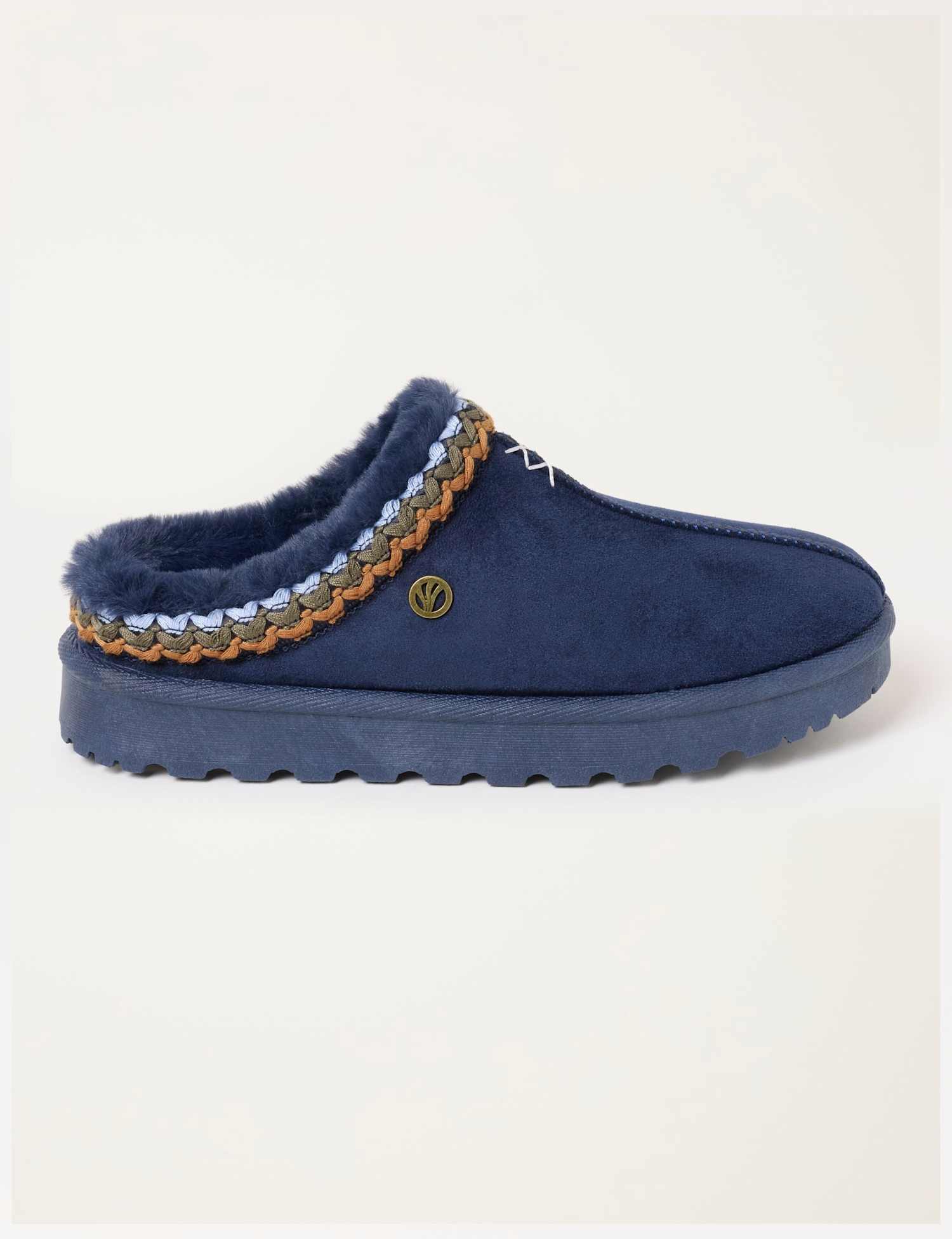 FatFace Faux Fur Lined Mule Slippers Navy Mix