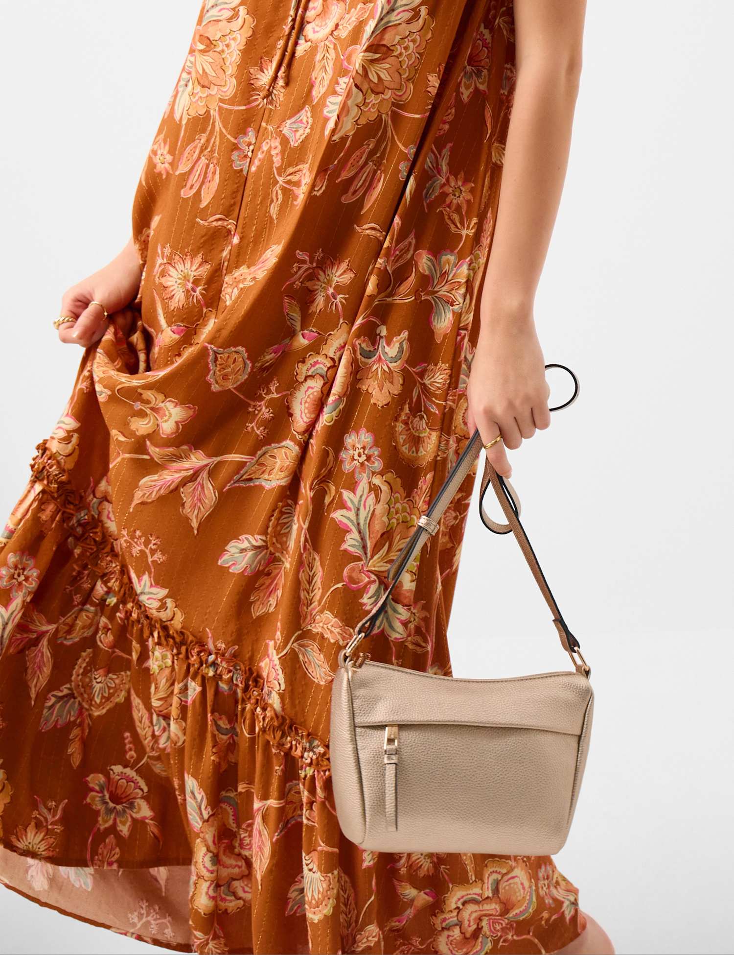 ACCESSORIZE Faux Leather Zip Detail Cross Body Bag Gold