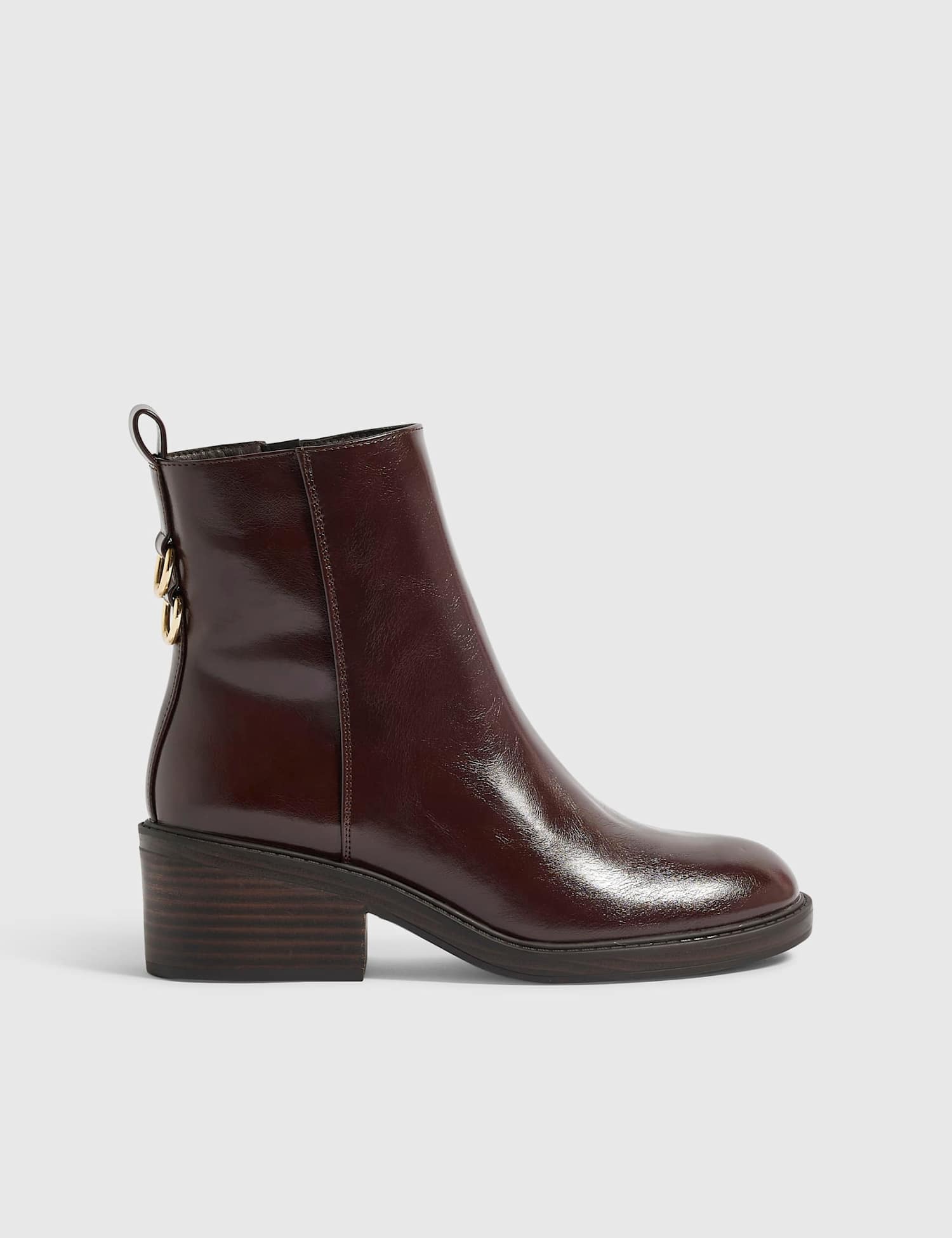 River Island Block Heel Round Toe Ankle Boots Dark Brown
