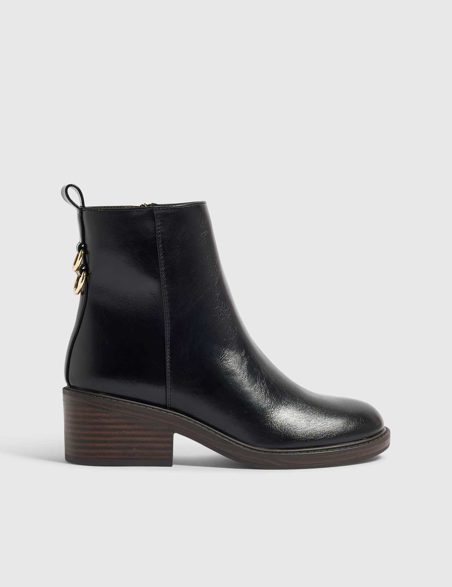 River Island Block Heel Round Toe Ankle Boots Black