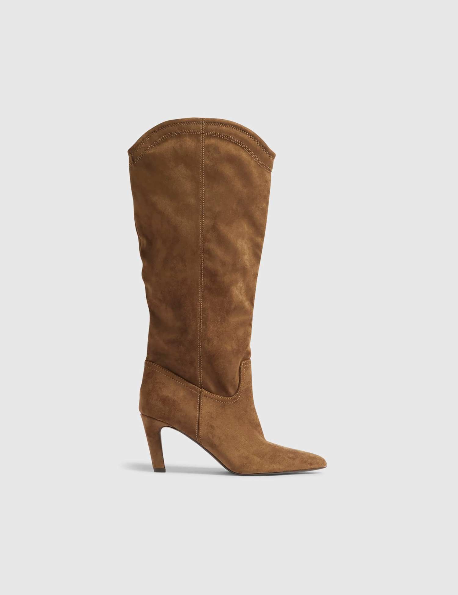 River Island Stiletto Heel Pointed Toe Knee High Boots Brown