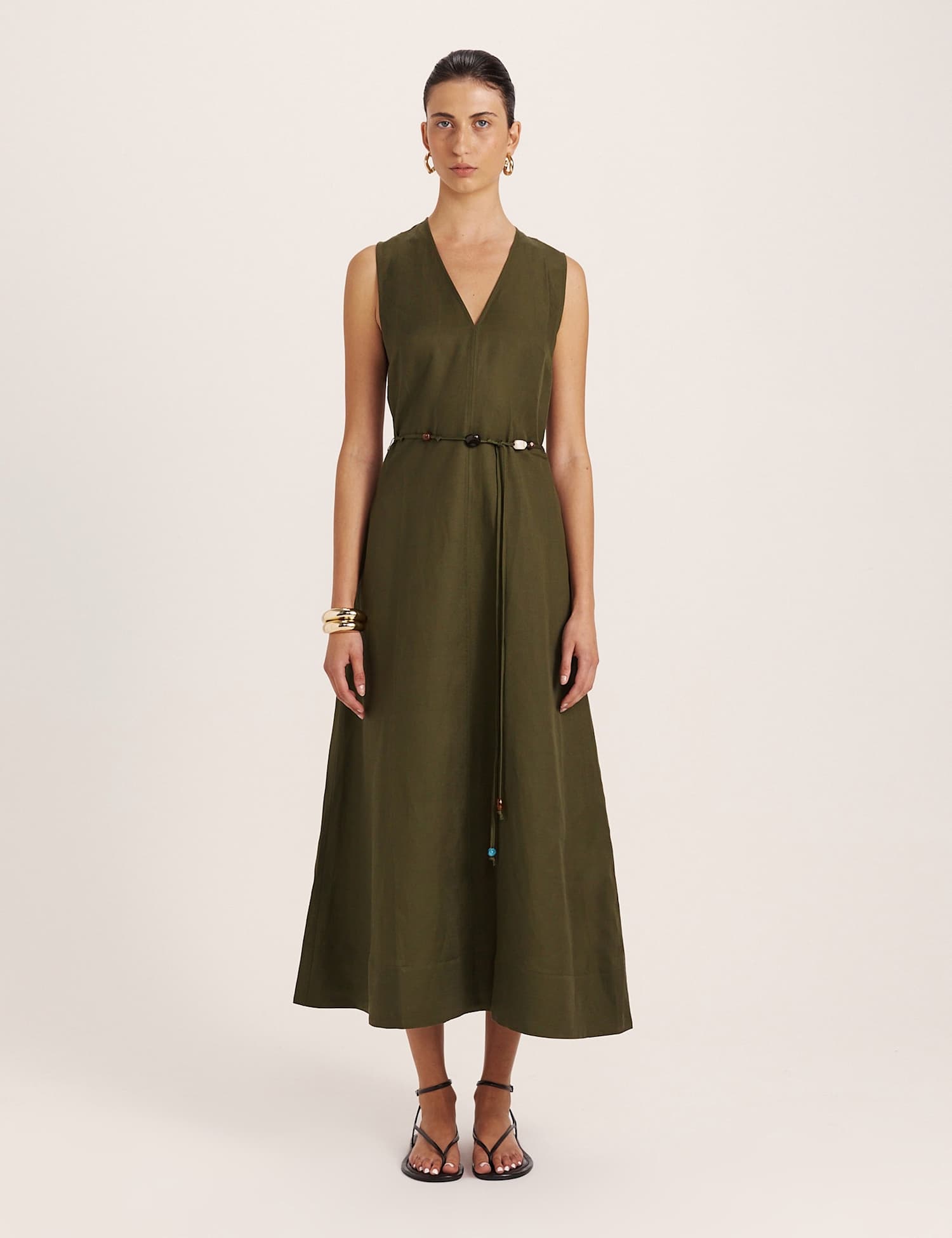 SABA Sleeveless V Neck Midi Dress Green