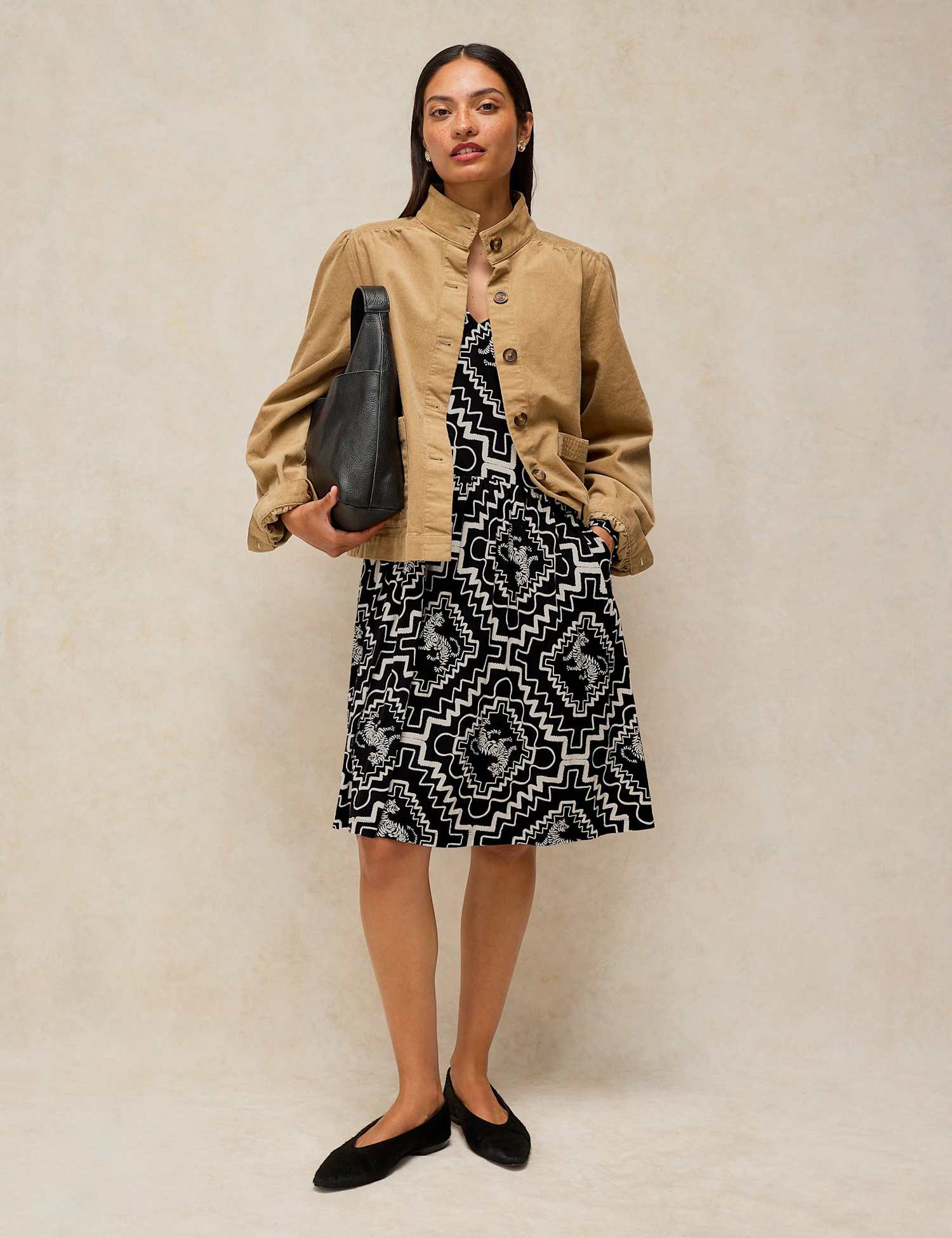 White Stuff Lola Patterned Knee Length Dress With Modal Black Mix