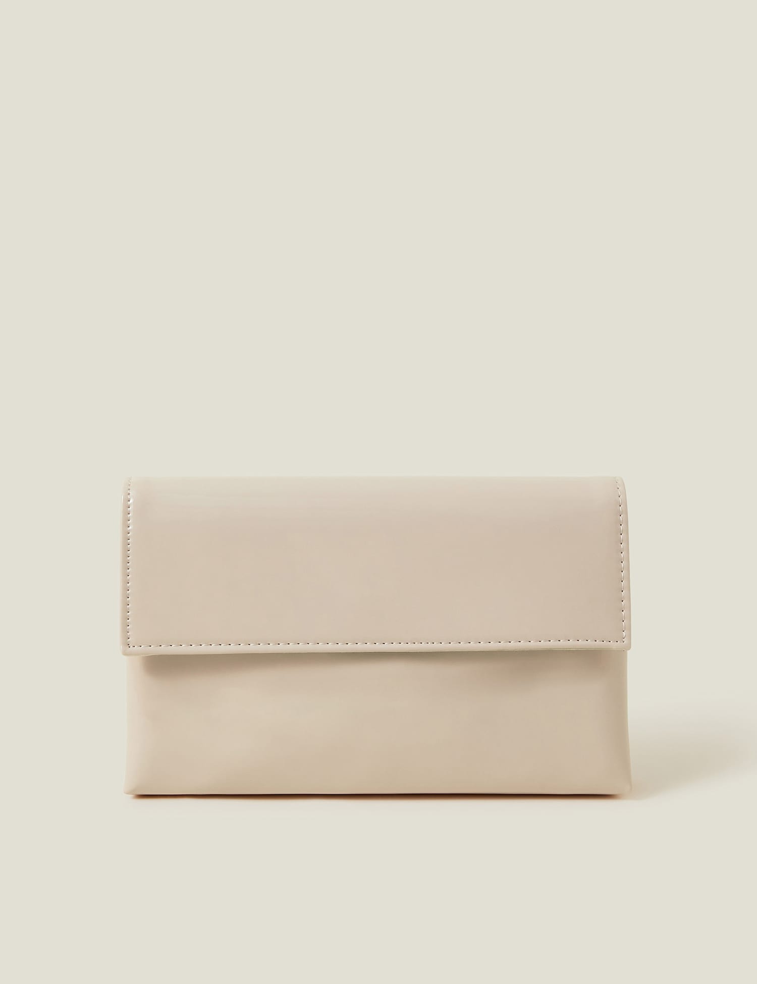 ACCESSORIZE Patent Finish Chain Strap Clutch Bag Nude