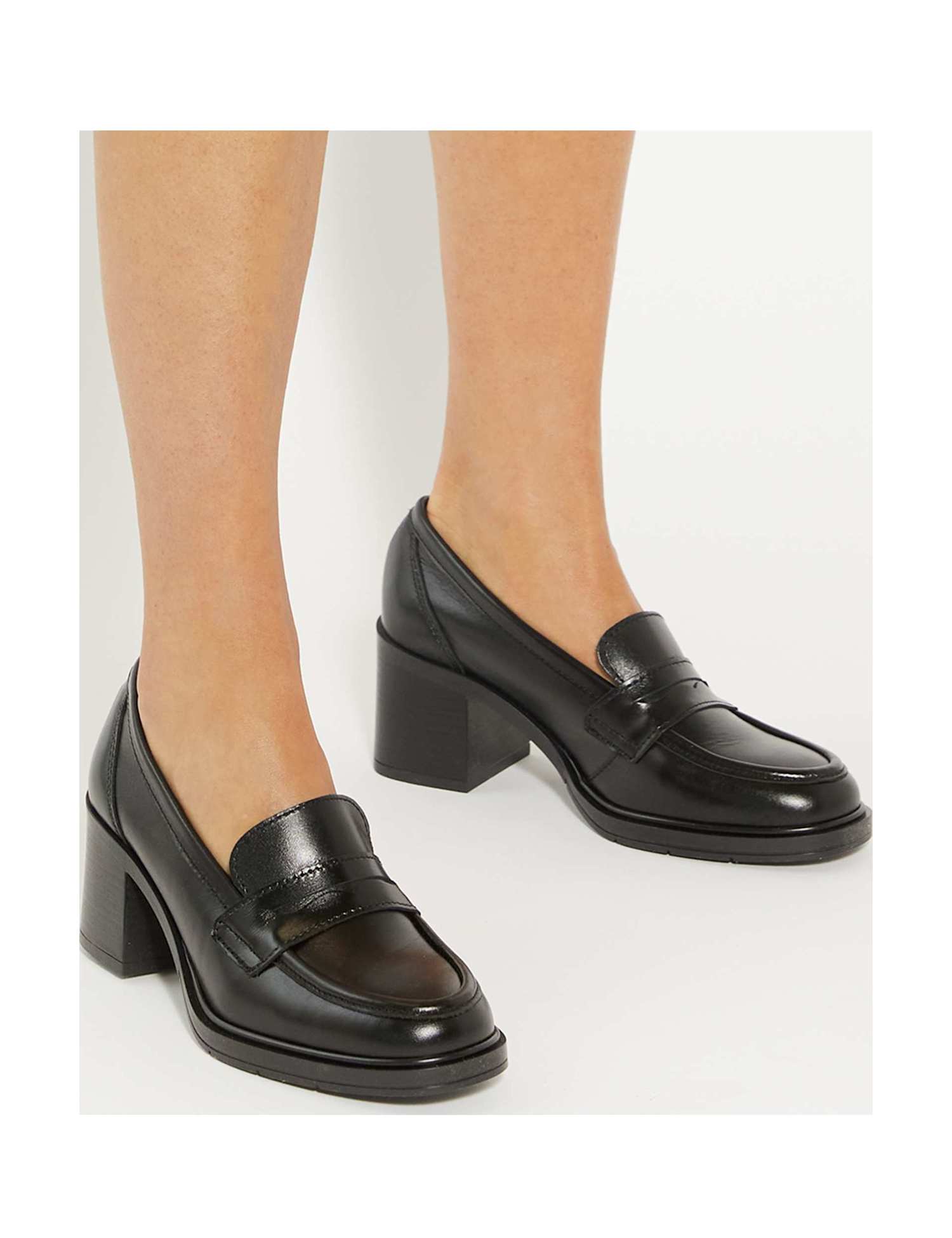 Dune London Round Toe Heeled Penny Loafers Black