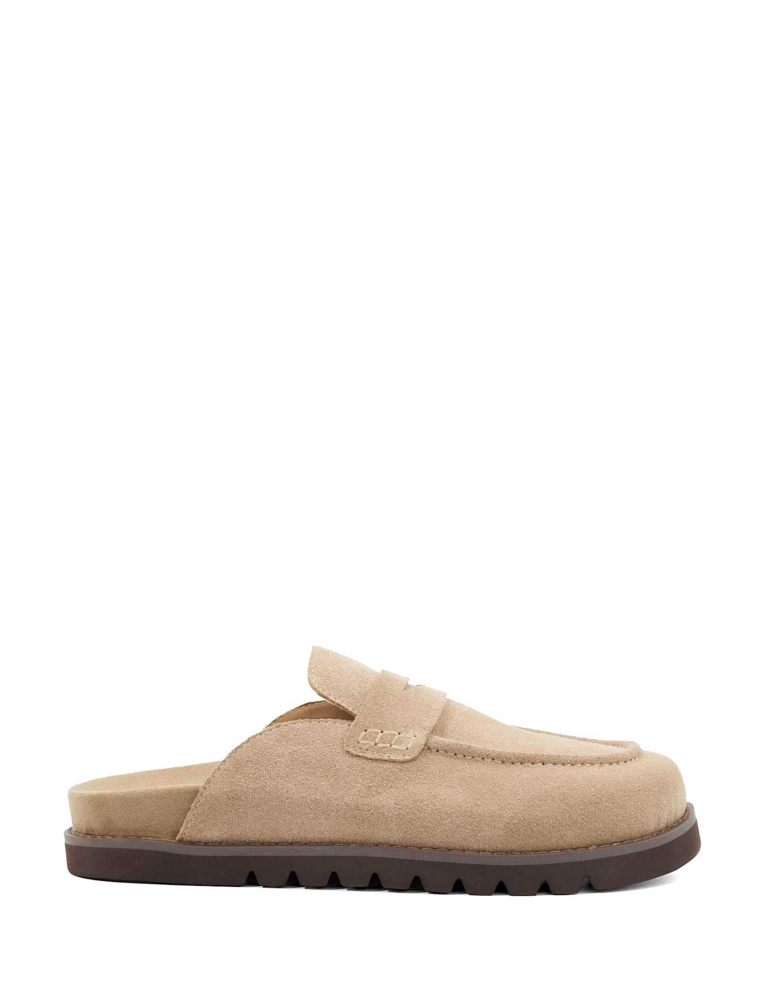 Dune London Suede Backless Mule Loafers Taupe