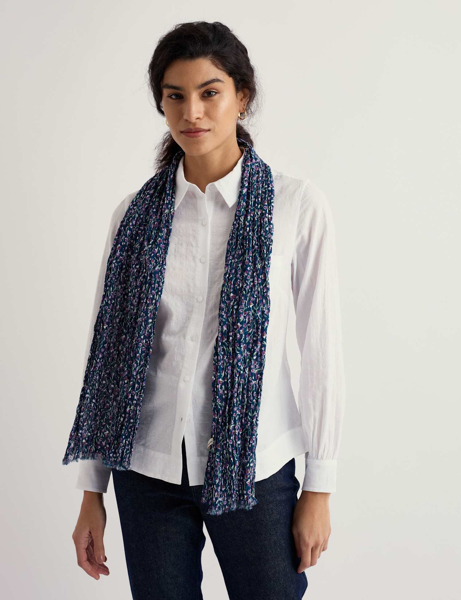 Seasalt Cornwall Pure Cotton Floral Scarf Purple Mix