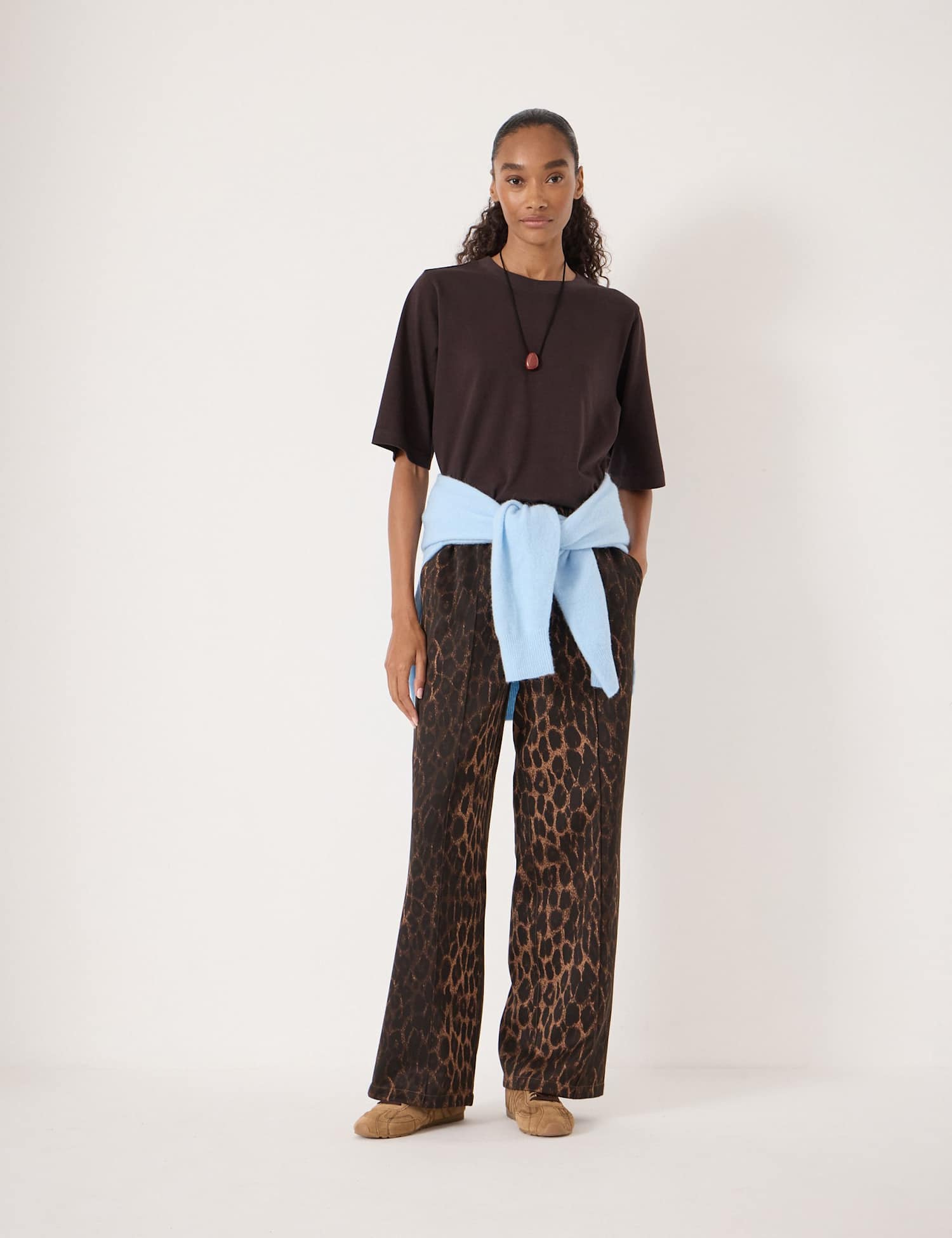 HUSH Cotton Blend Animal Print Side Stripe Joggers Brown Mix
