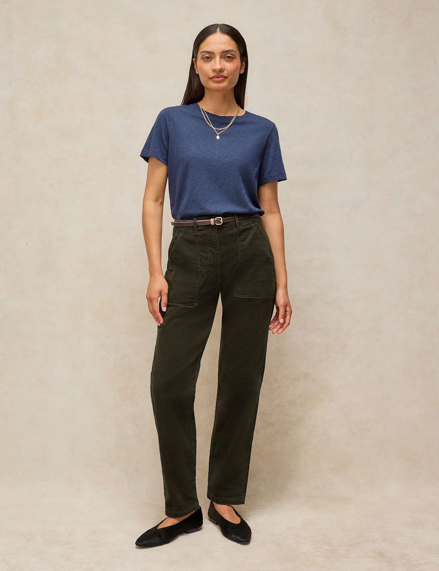 White Stuff Twister Cotton Rich Cord Tapered Trousers Green