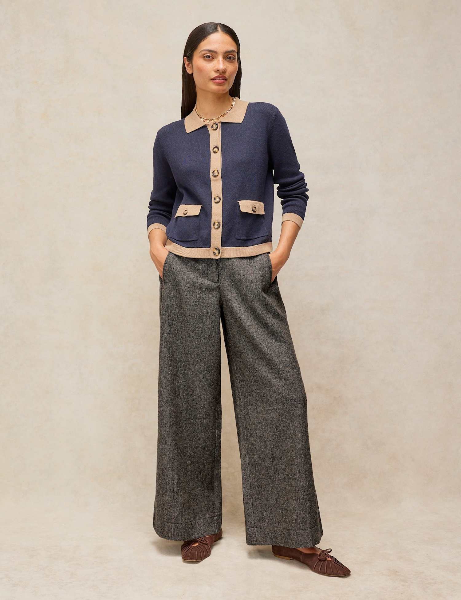 White Stuff Roman Wool Blend Wide Leg Trousers Grey Mix