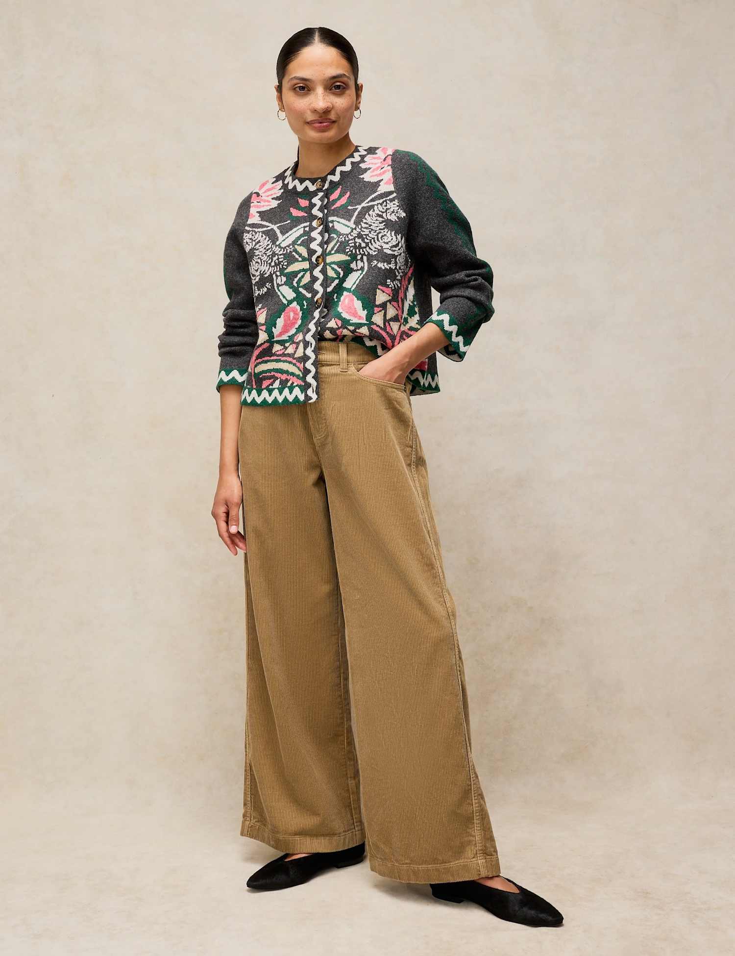 White Stuff Ayla Cord Wide Leg Trousers Green