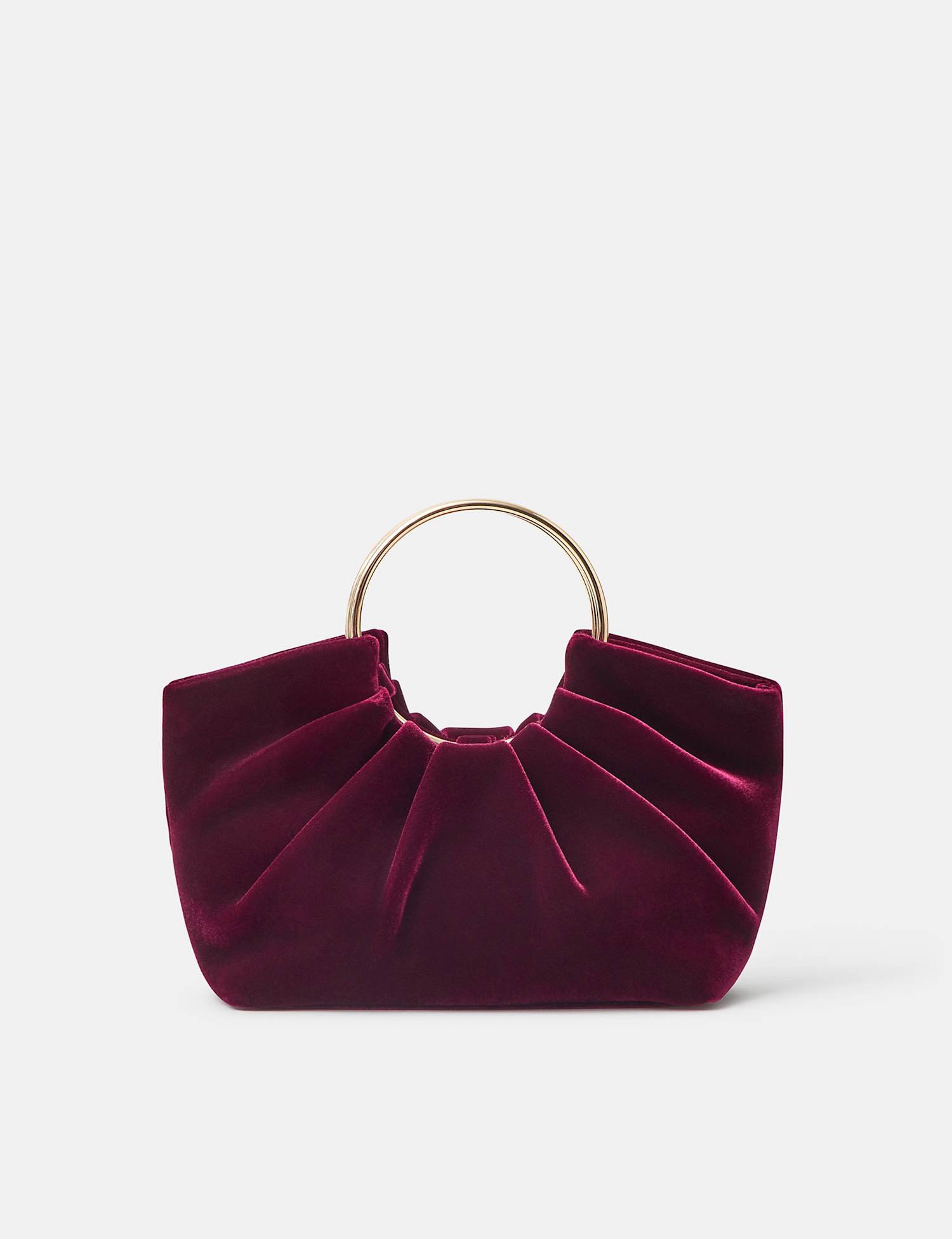 ACCESSORIZE Ruched Ring Detail Velvet Clutch Bag Burgundy