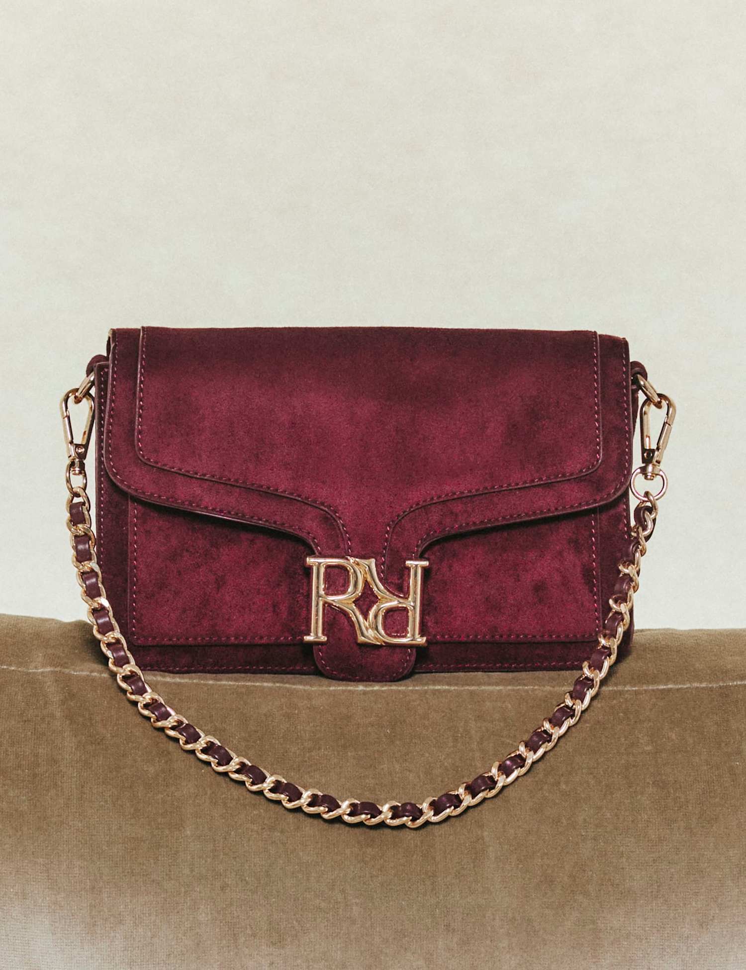River Island Faux Suede Flap Front Shoulder Bag Burgundy