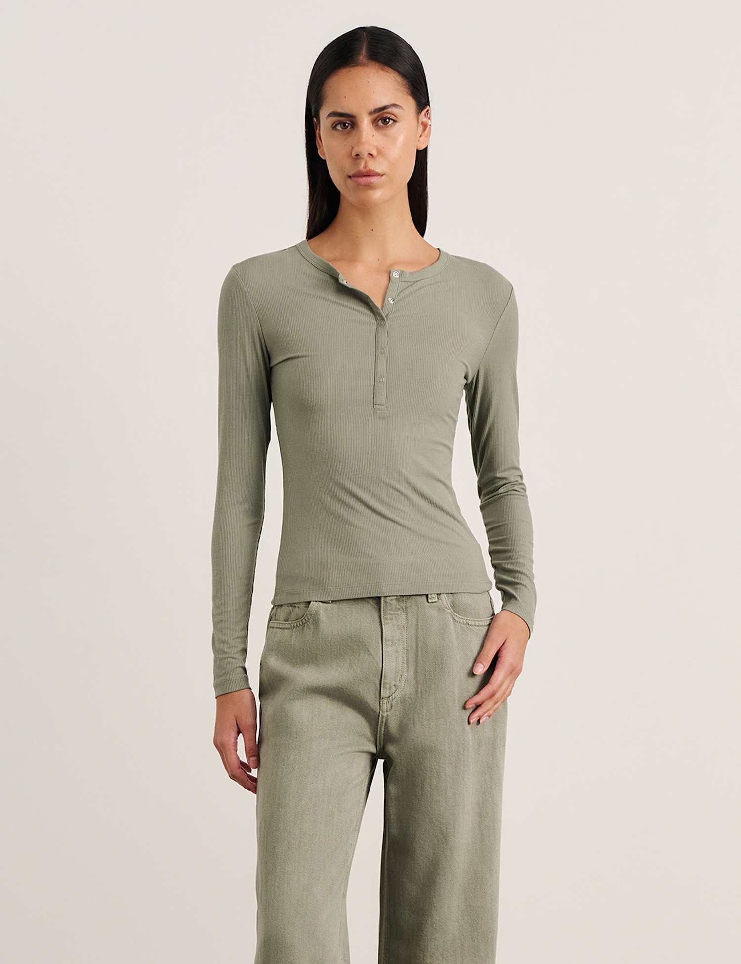 Jag Printed Henley Top Green
