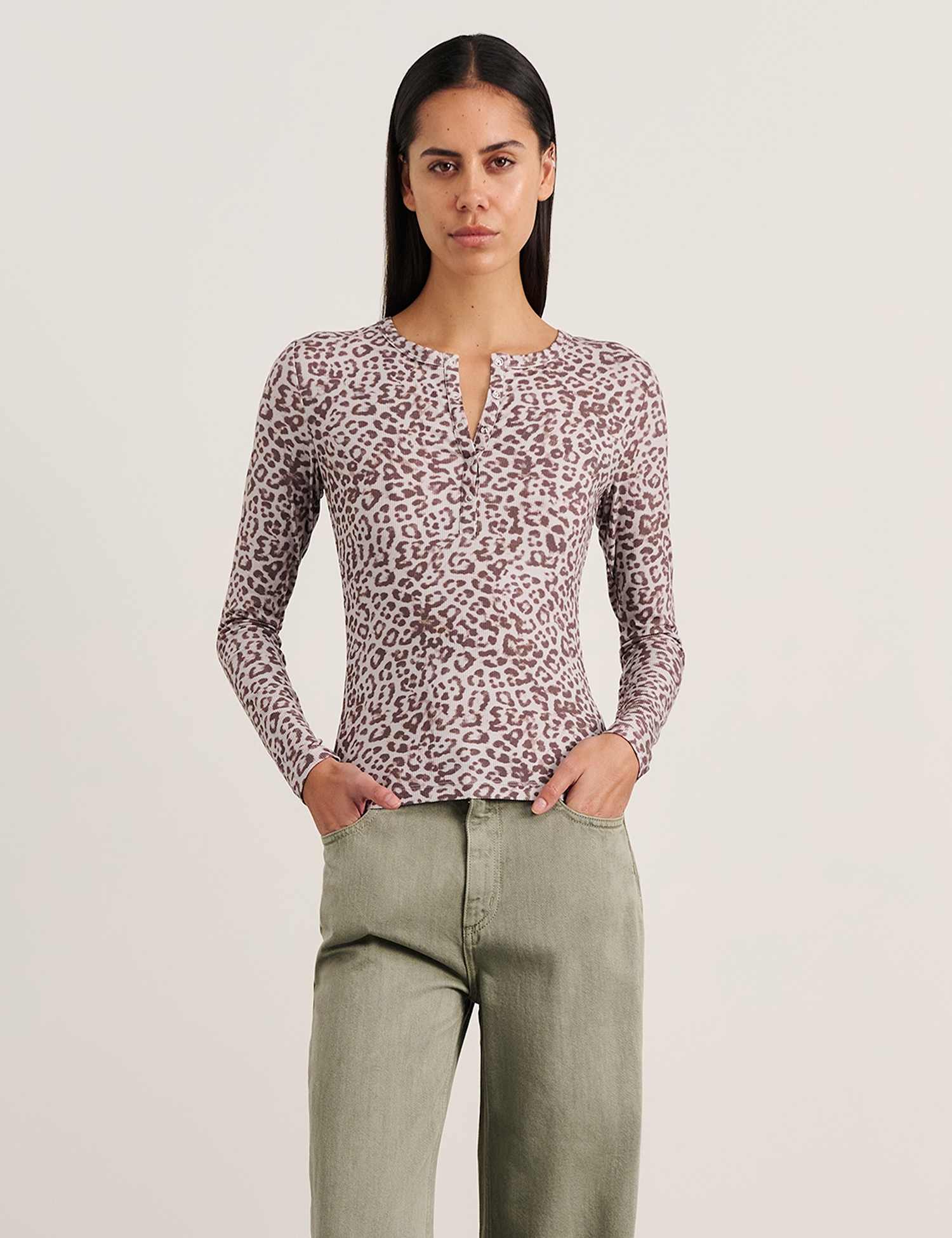 Jag Printed Henley Top Brown