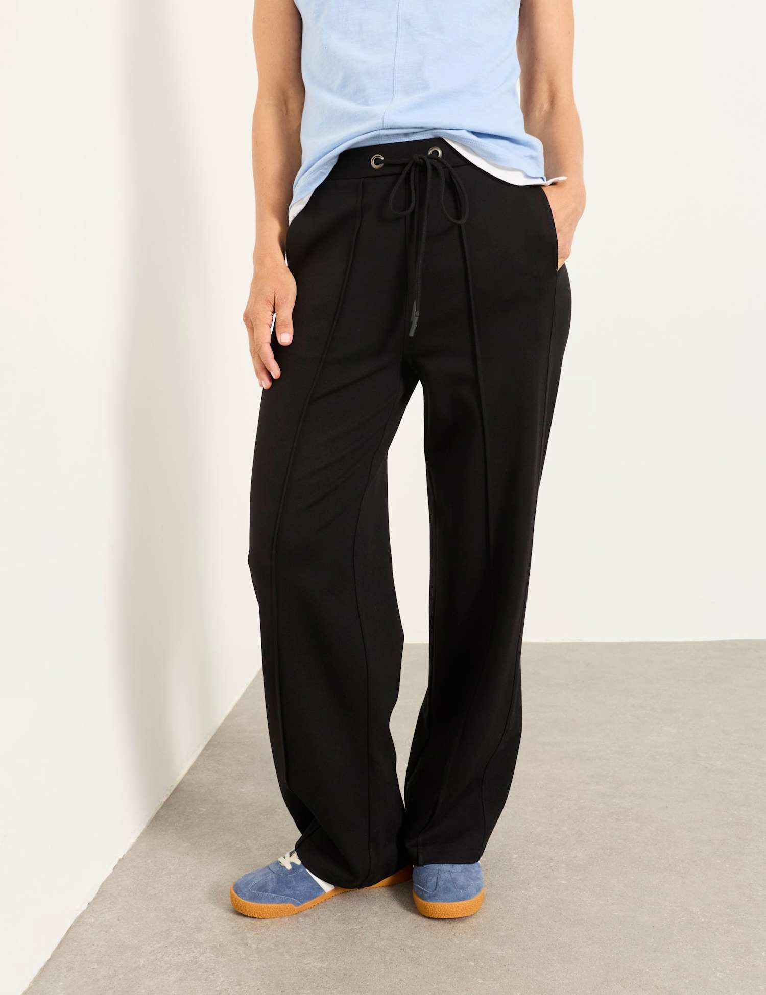 FatFace Ponte Drawstring Wide Leg Trousers Black