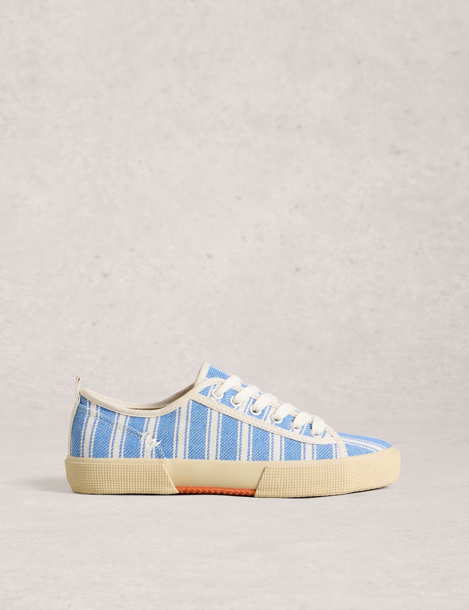 White Stuff Canvas Lace Up Striped Trainers Blue