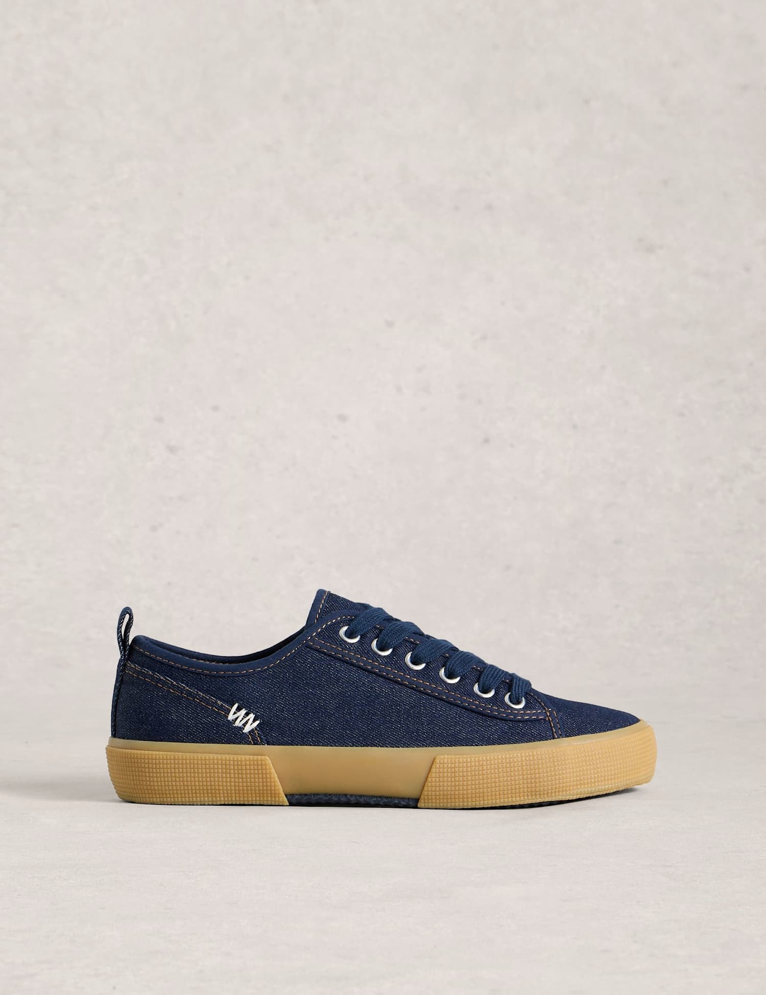 White Stuff Canvas Lace Up Striped Trainers Dark Blue Denim