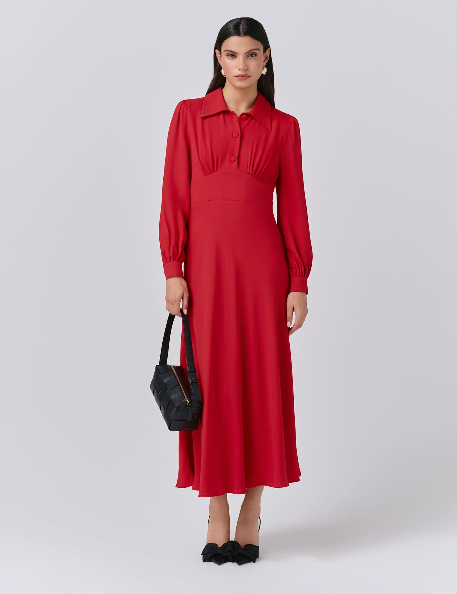 Ghost Crepe Collared Midi Dress Red