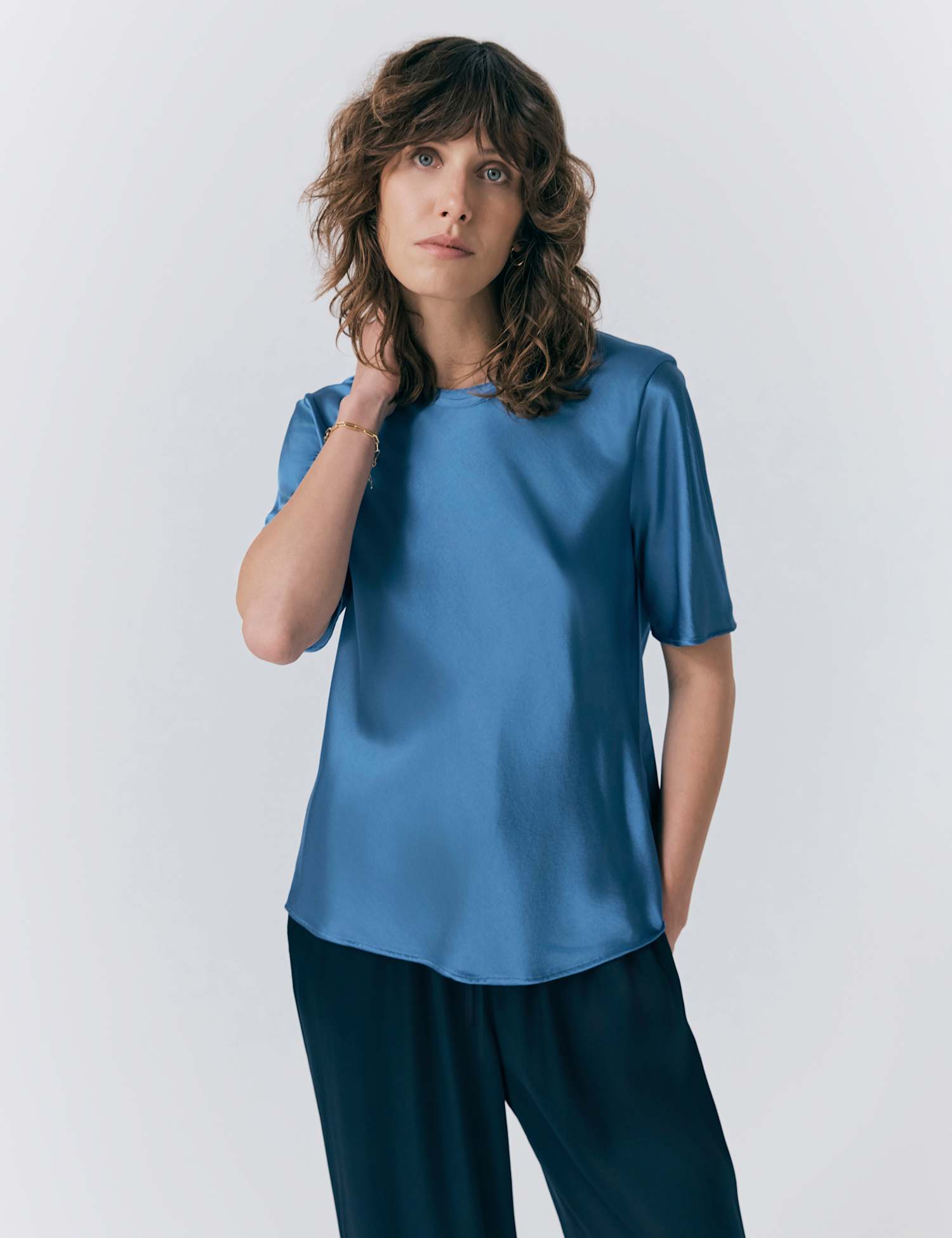 Ghost Satin Short Sleeve T-Shirt Top Blue