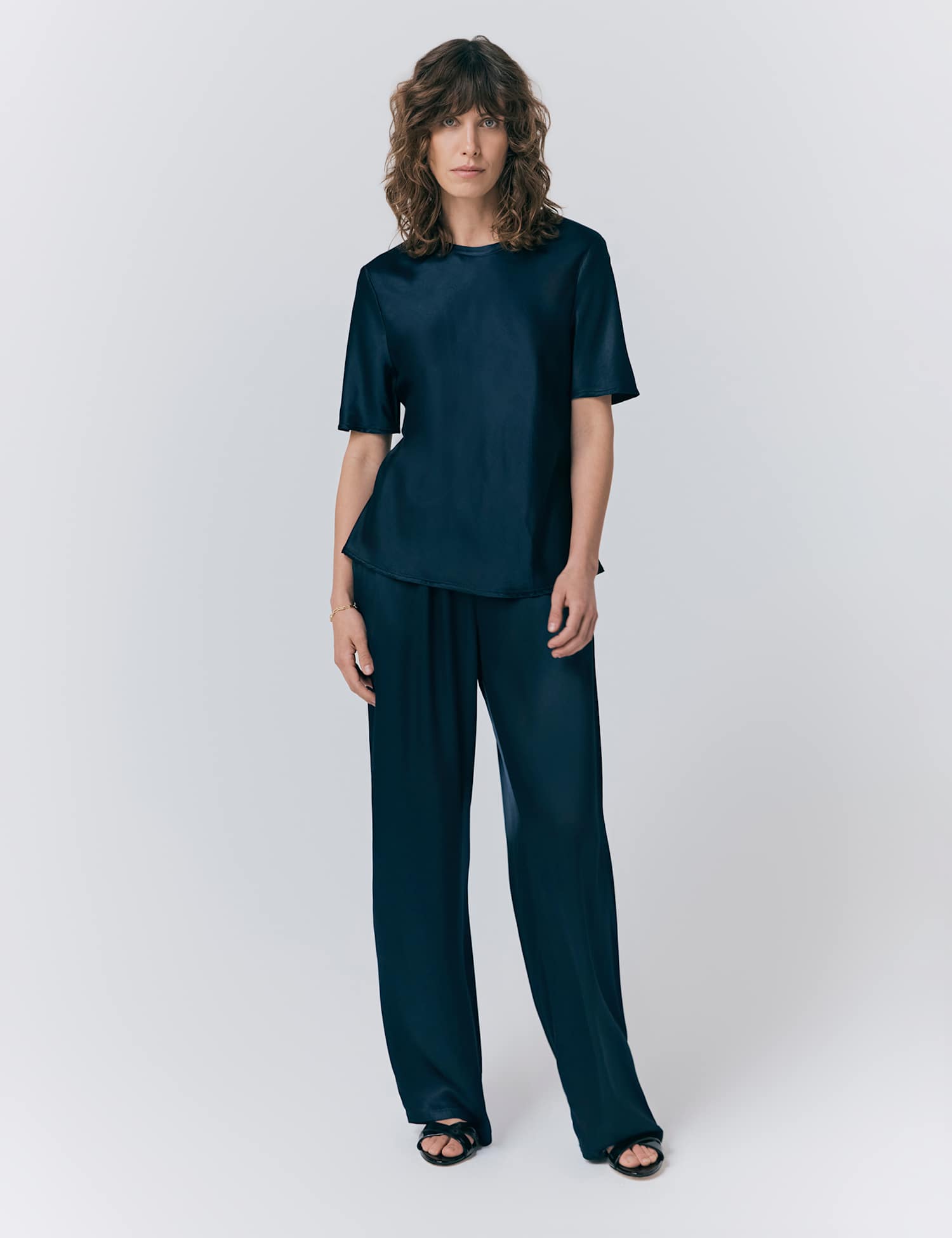 Ghost Satin Short Sleeve T-Shirt Top Navy