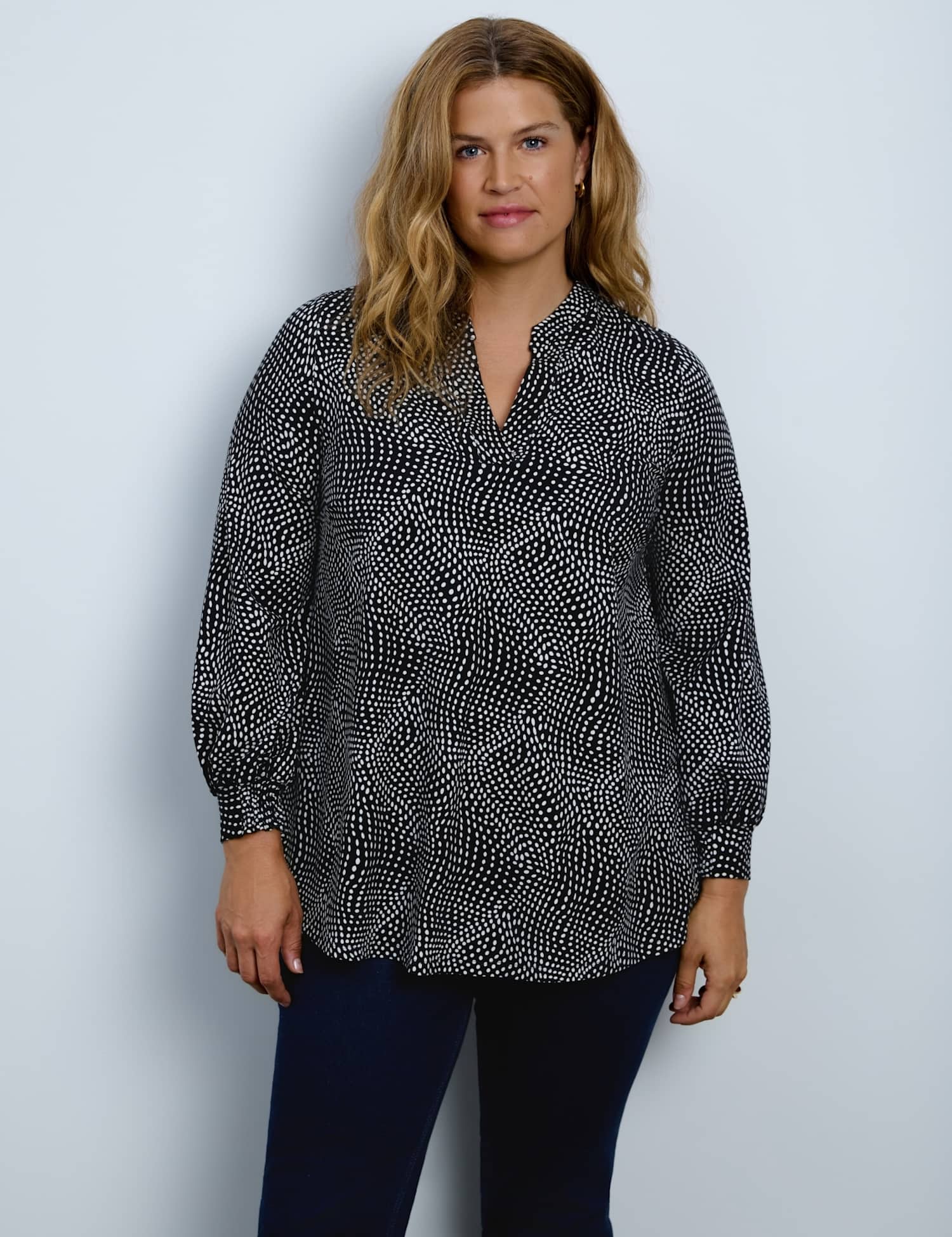 Live Unlimited London Abstract Spot Print Nehru Tunic Black Mix