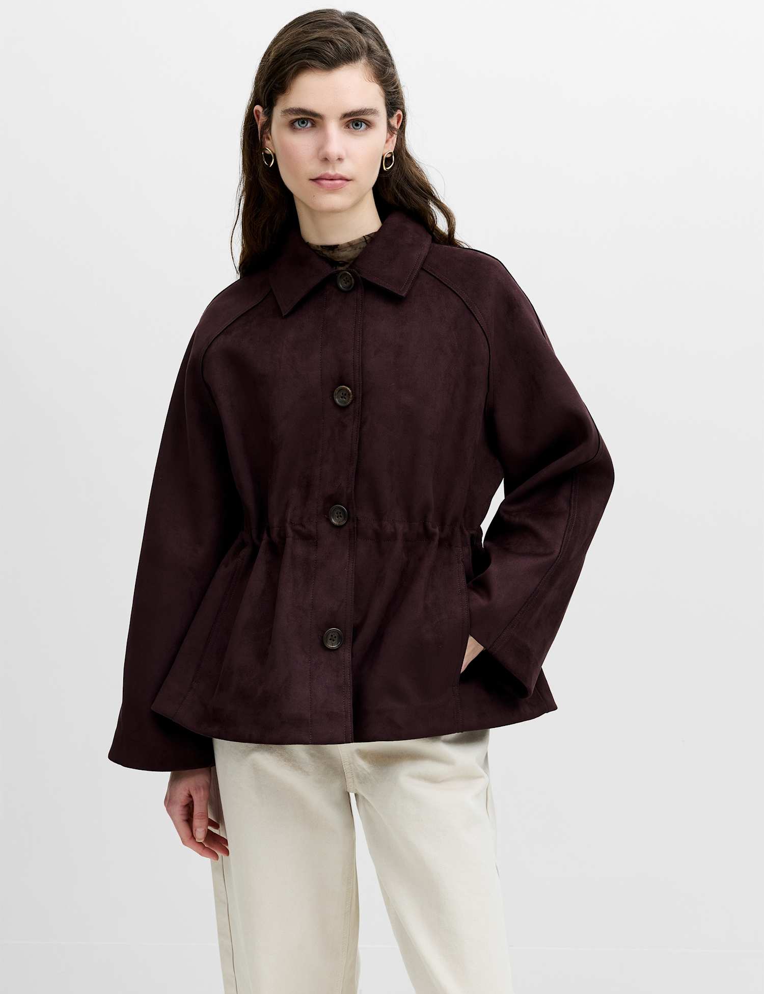 French Connection Suedette Short Jacket Dark Brown