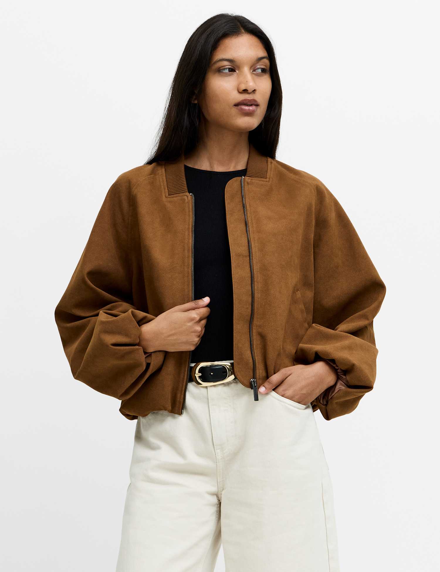 French Connection Suedette Bomber Jacket Medium Brown